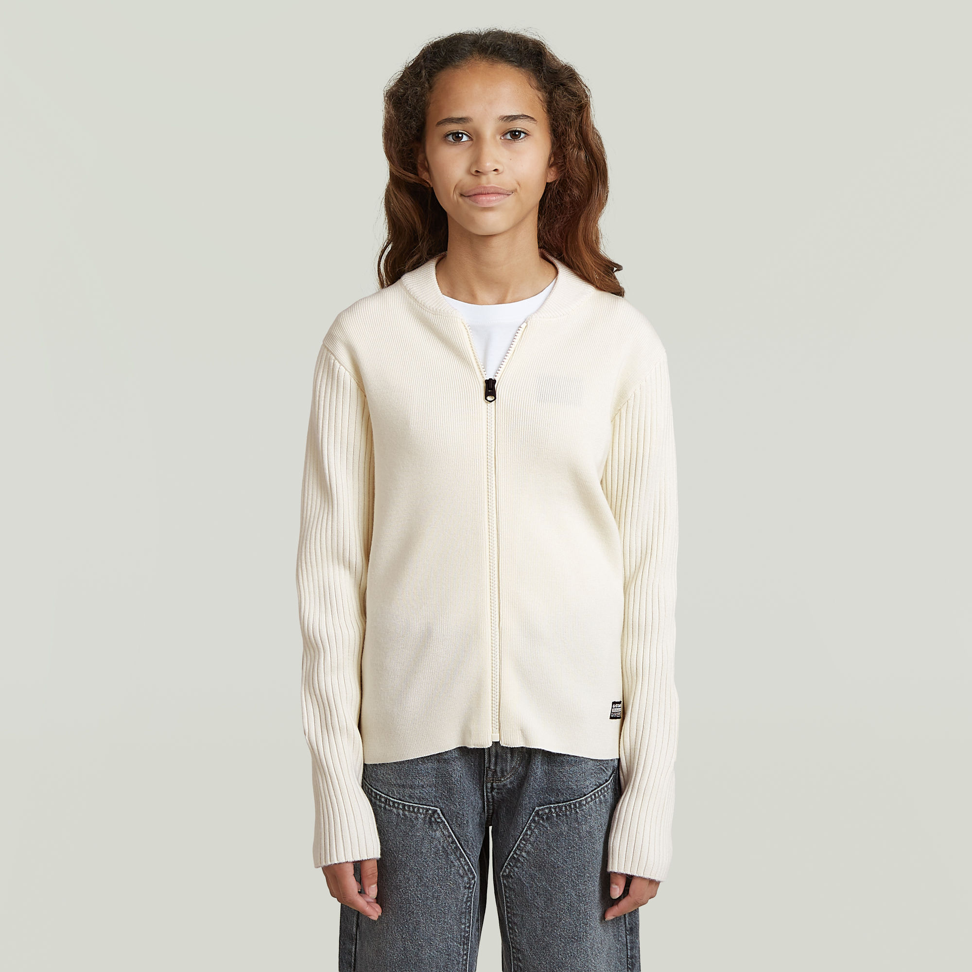 

Girls Hybrid Baseball Full Zip Knit - Weiß - mädchen