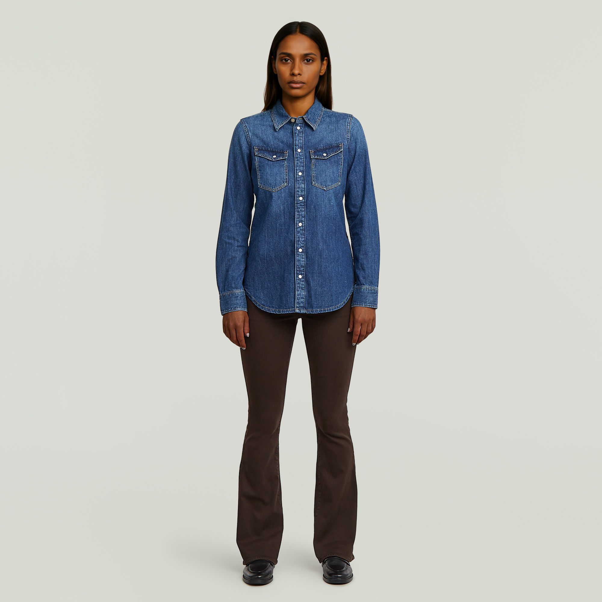 Thumbnail - Slim Western Hemd - Dunkelblau - Damen