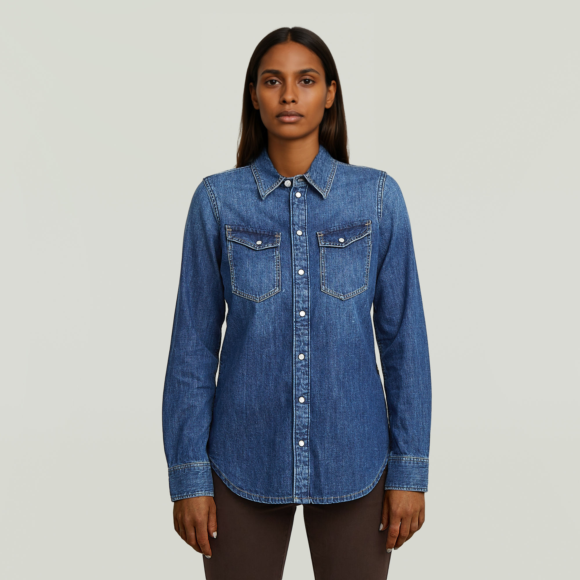 Slim Western Hemd - Dunkelblau - Damen
