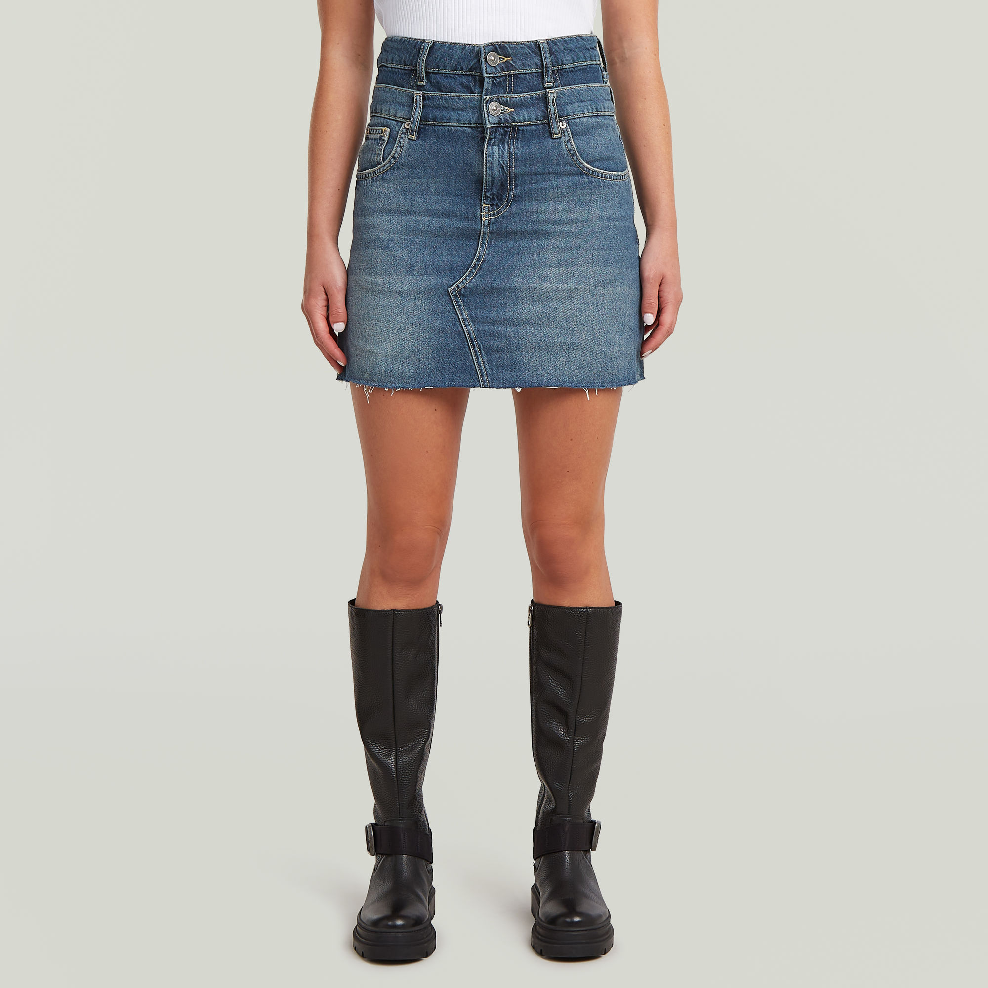 

Carter Double Waistband Mini Skirt - Midden blauw - Dames