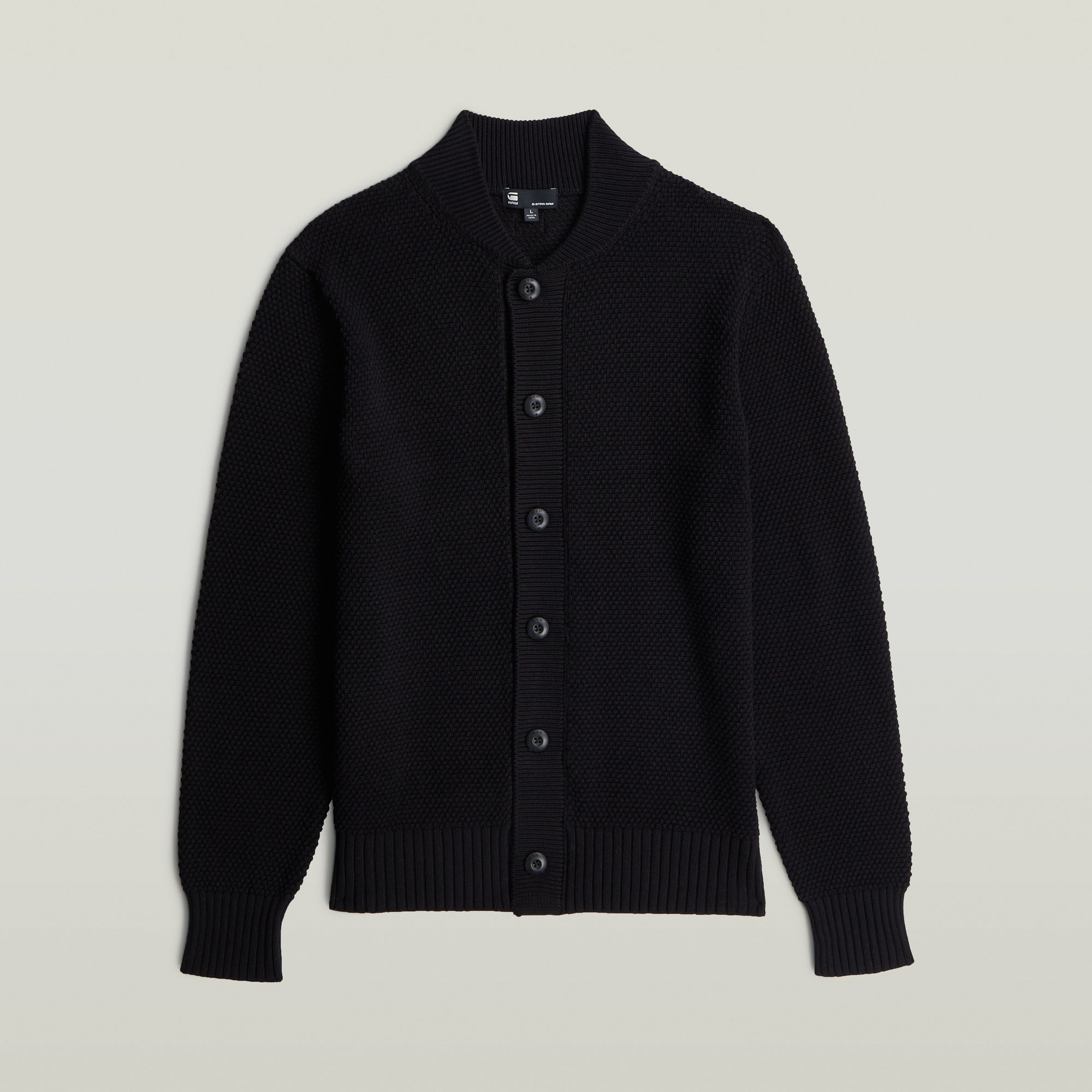 Thumbnail - Honey Comb Structure Cardigan Knit - Schwarz - Herren