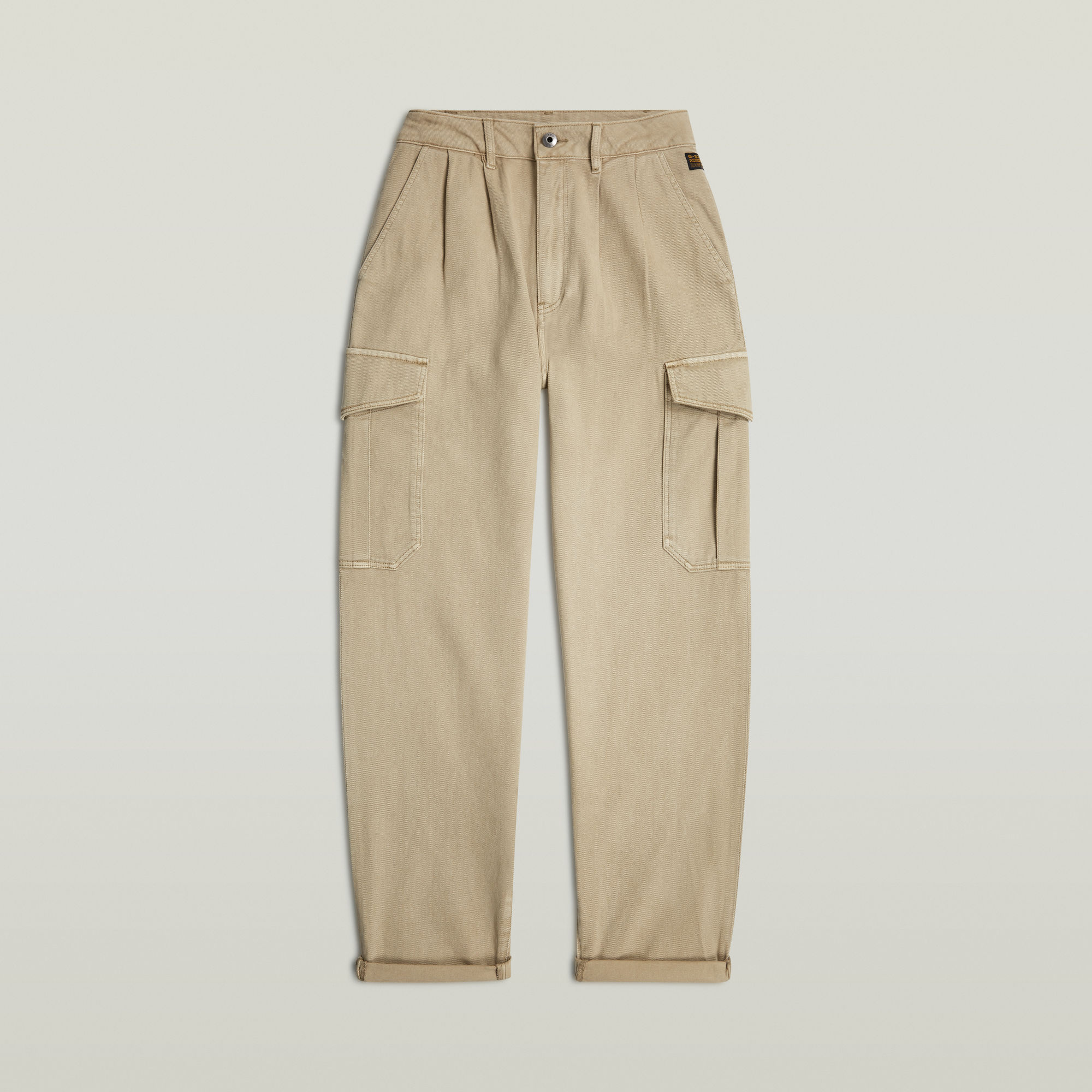 Thumbnail - Pleated Tapered Cargo Chino - Beige - Damen