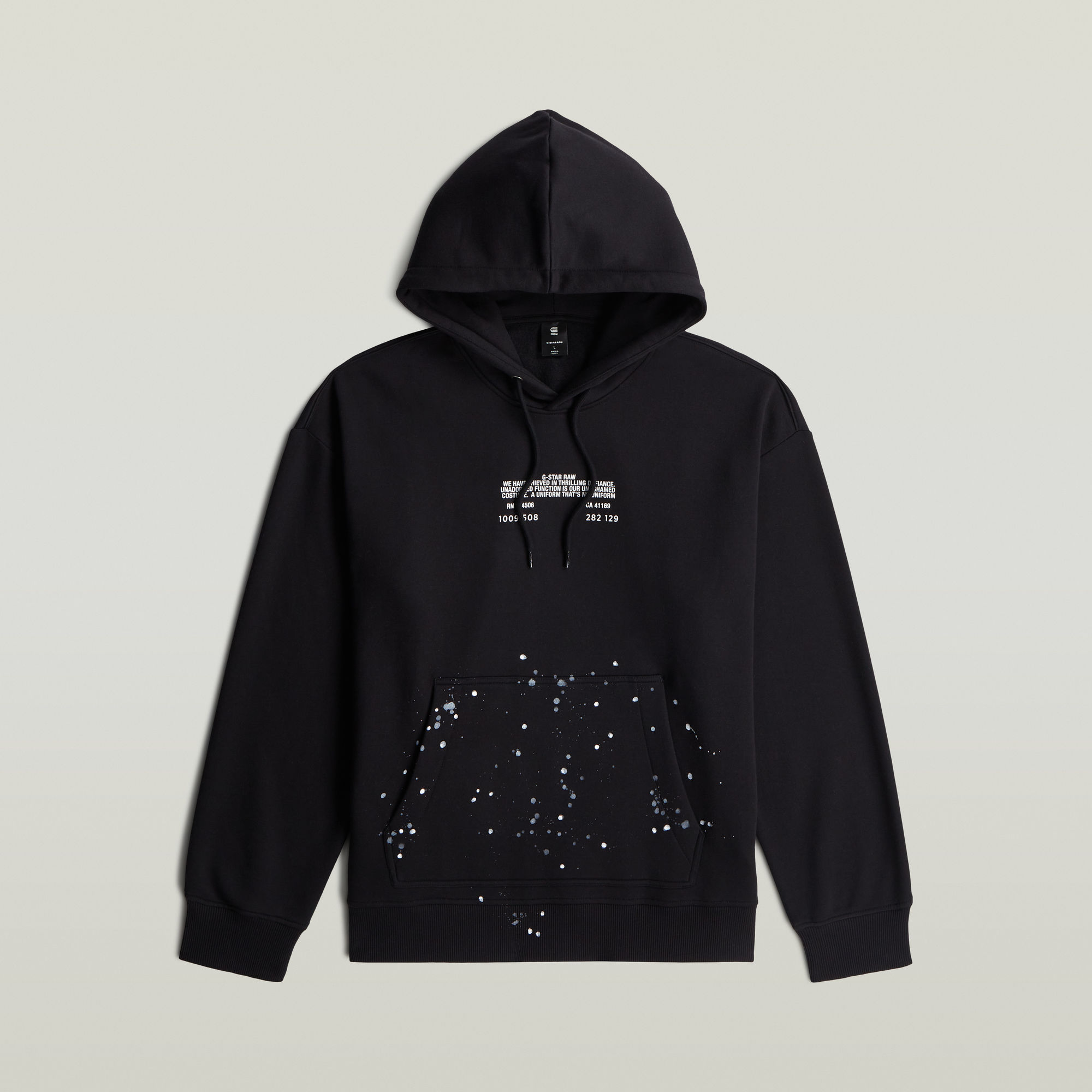Text Splatters Relaxed Hoodie Sweater - Schwarz - Herren