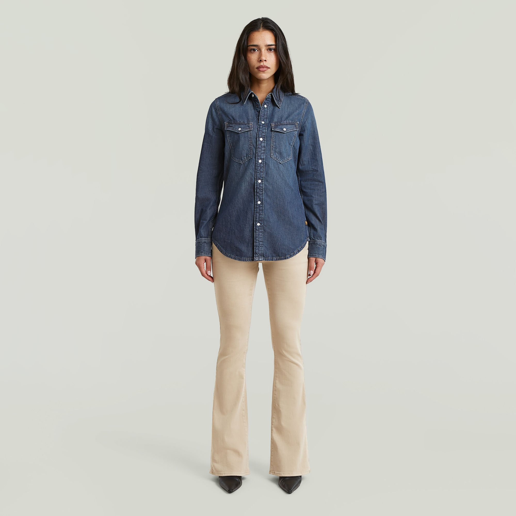 Thumbnail - Slim Western Hemd - Dunkelblau - Damen