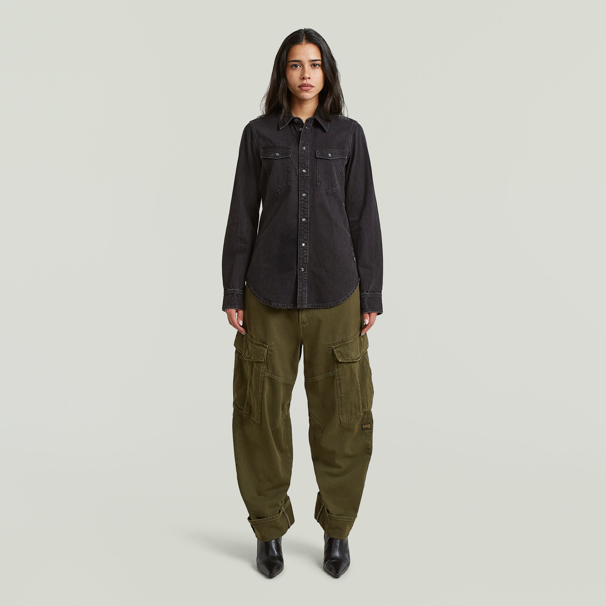 Thumbnail - Slim Western Hemd - Schwarz - Damen