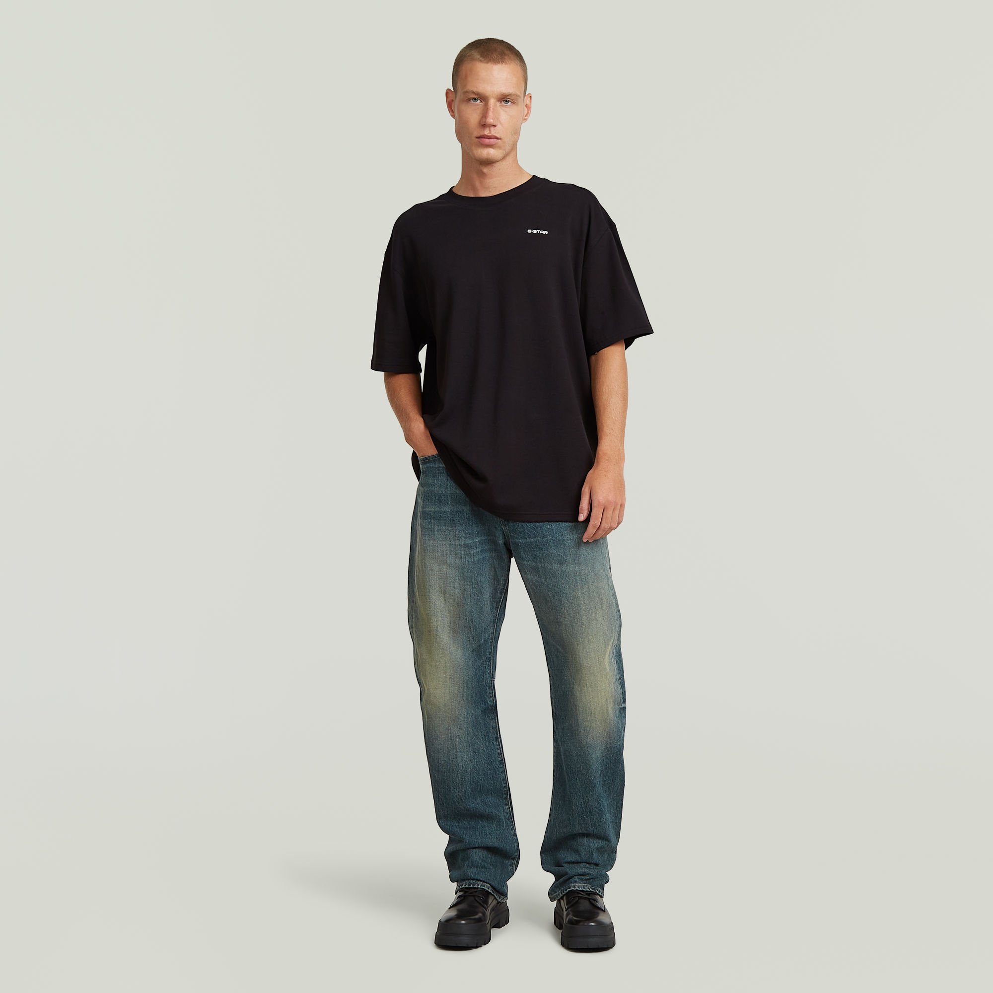 Thumbnail - Rib Insert Relaxed T-Shirt - Schwarz - Herren