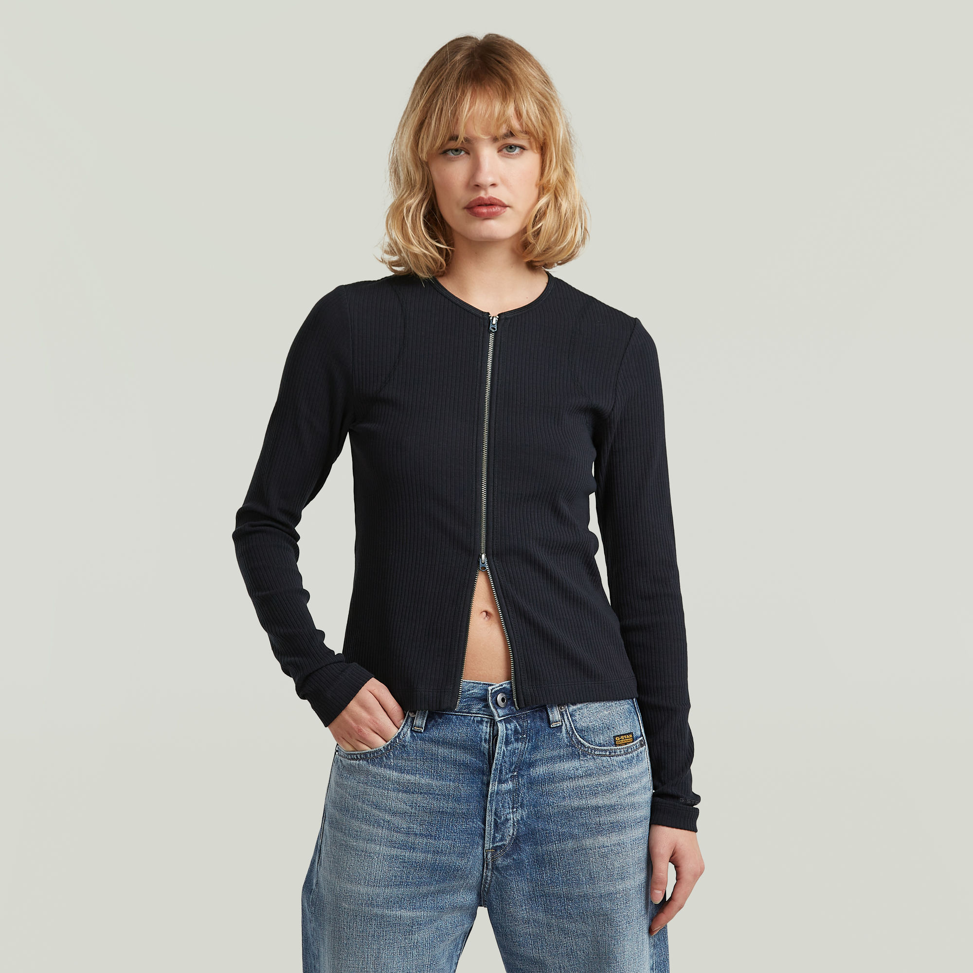 2 Way Slim Rib T-Shirt - Dunkelblau - Damen