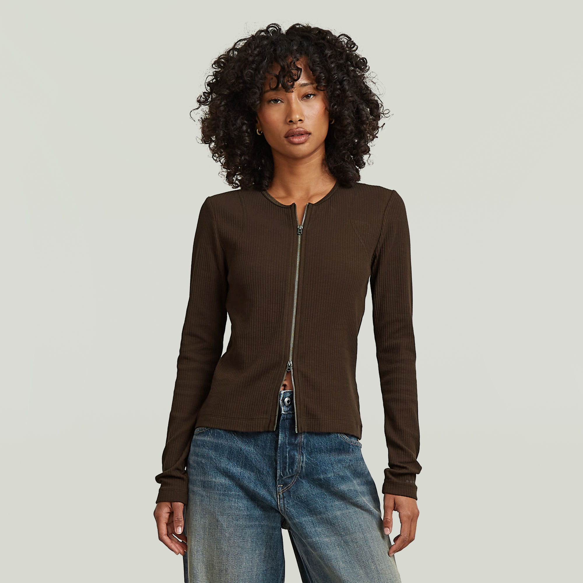 2-Way Slim Rib T-Shirt - Braun - Damen