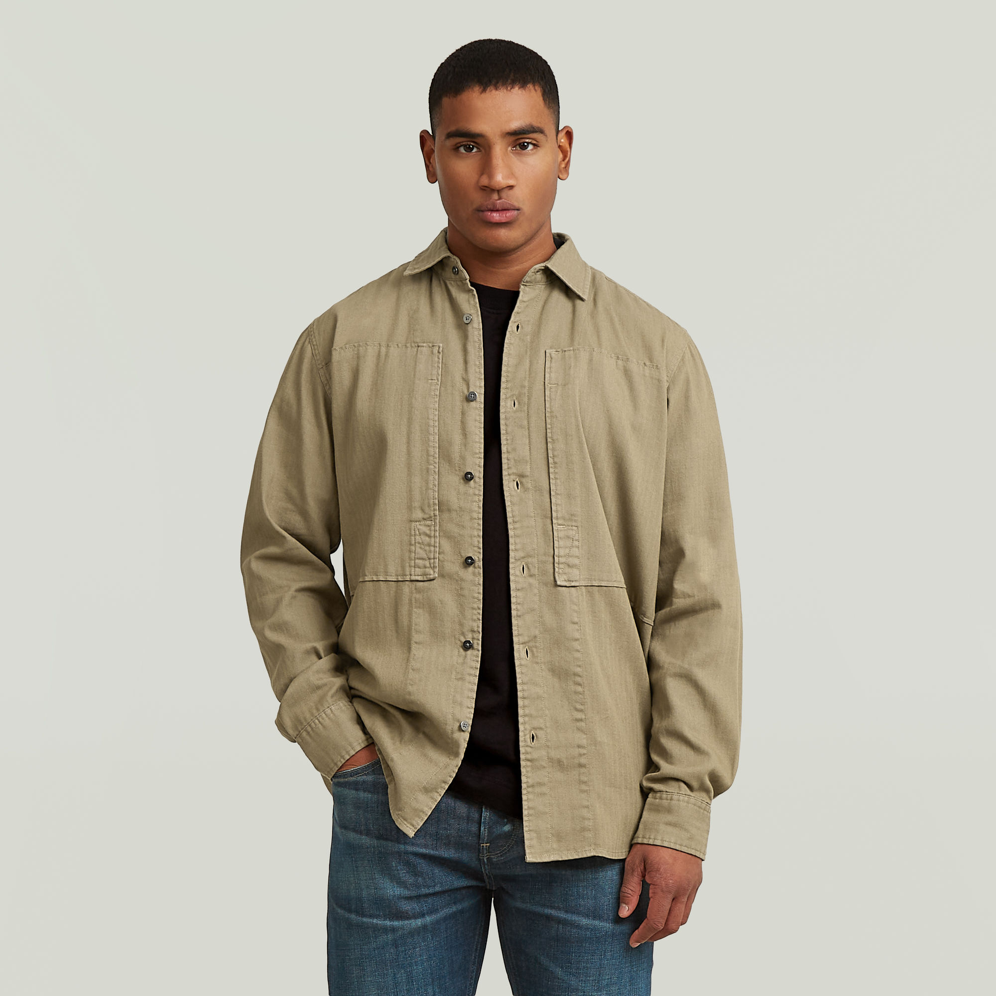 

Panelled Pocket Regular Shirt - Beige - Men