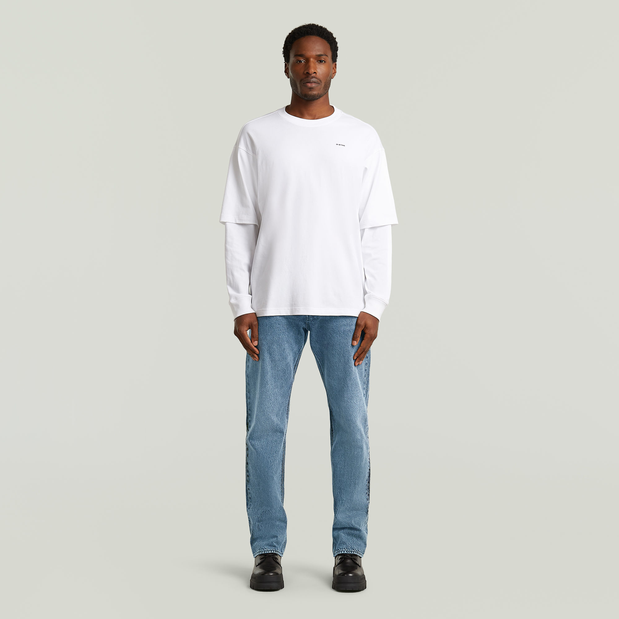 Thumbnail - Double Sleeve Loose T-Shirt - Weiß - Herren