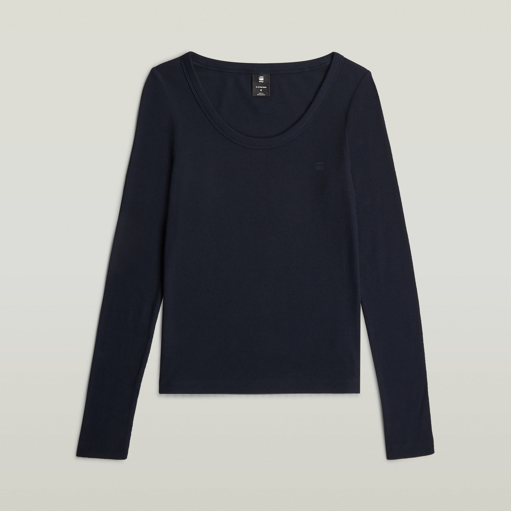 Thumbnail - Slim Rib Open Neck T-Shirt - Dunkelblau - Damen