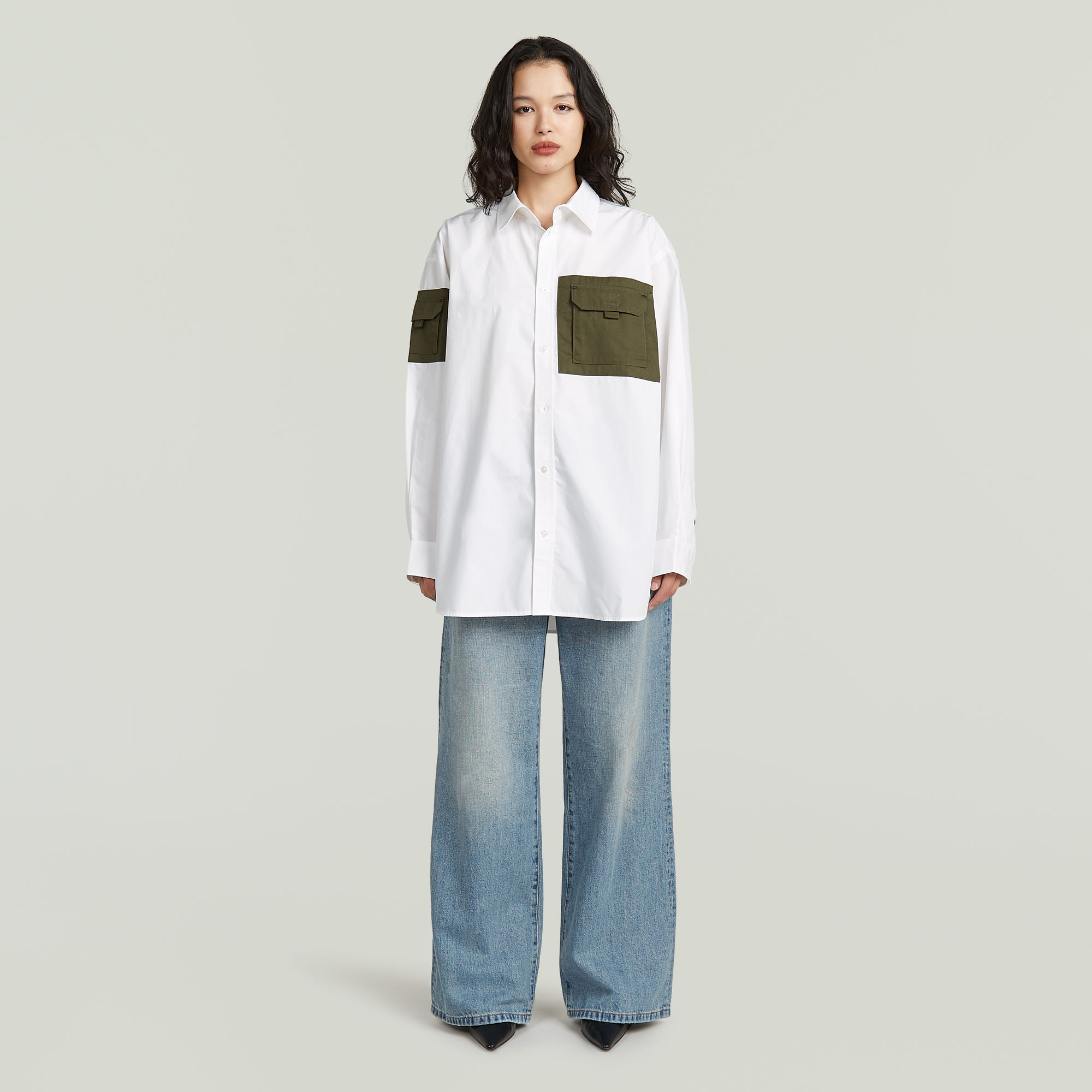 Thumbnail - Multipocket Long Sleeve Hemd - Weiß - Damen