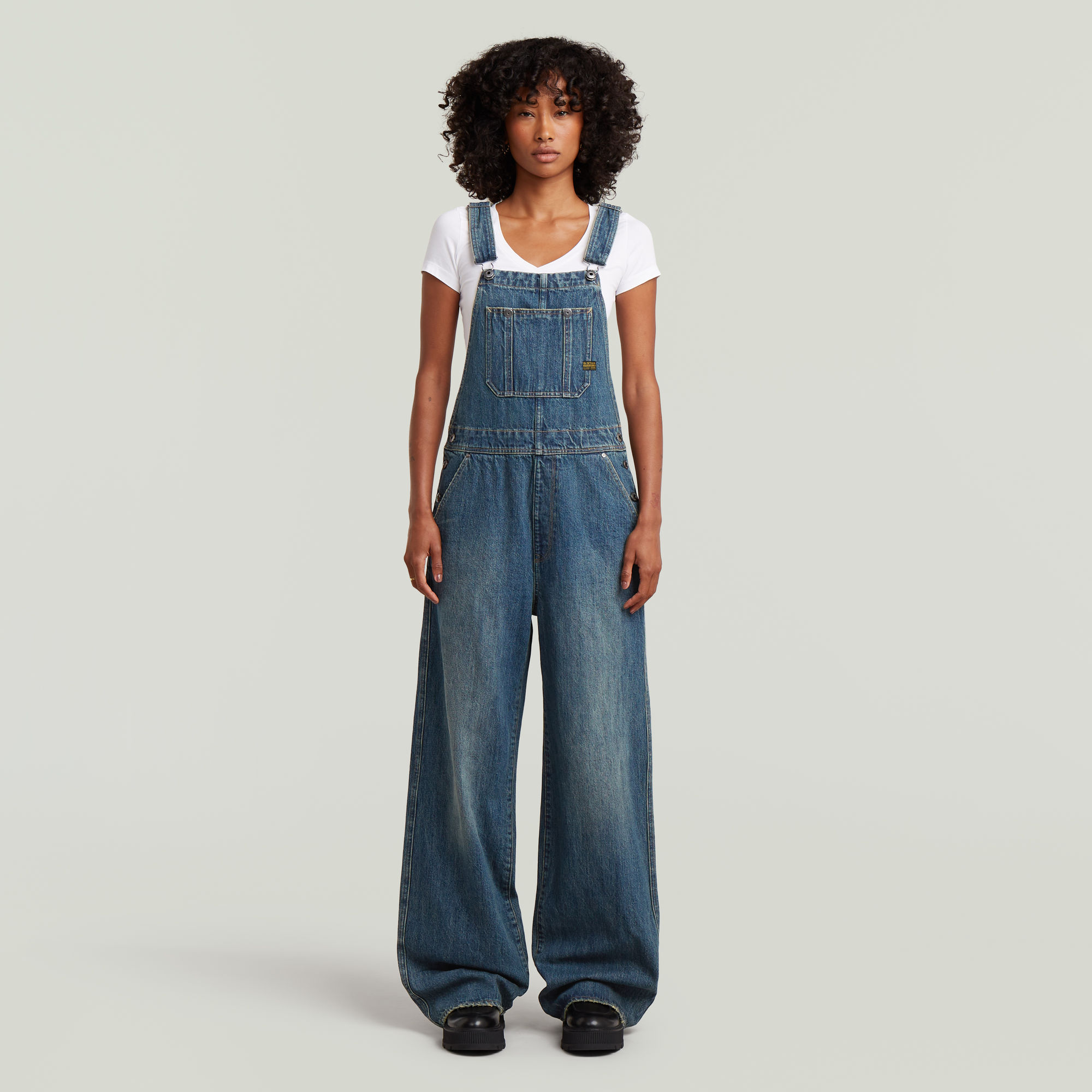 Thumbnail - Straight Leg Latzhose - Dunkelblau - Damen