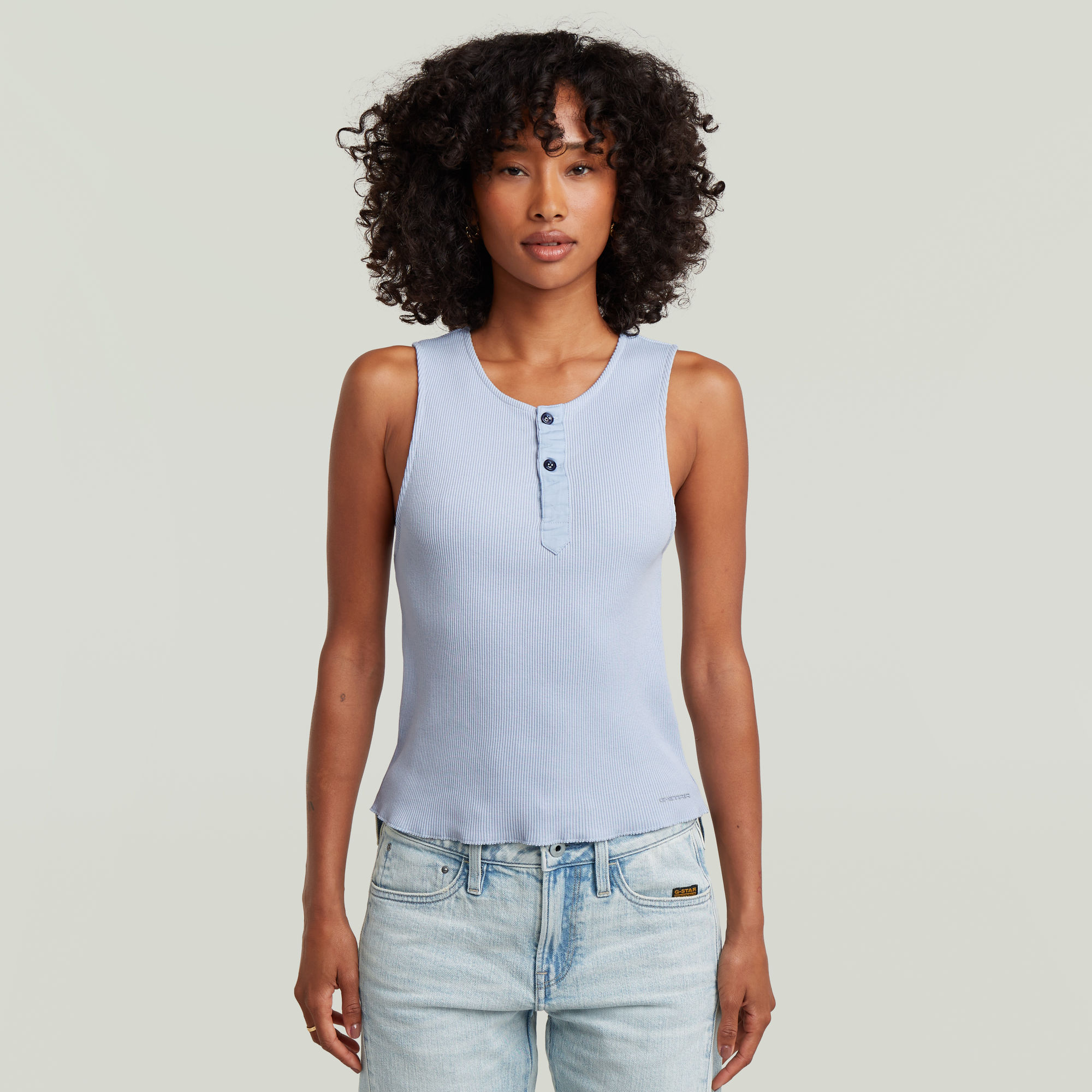 Slim Henley Tank T-Shirt - Hellblau - Damen