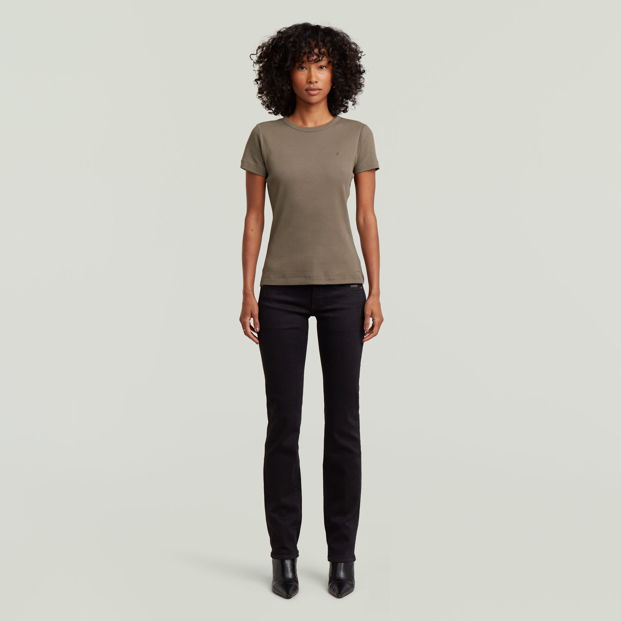 Thumbnail - Slim Rib T-Shirt - Braun - Damen