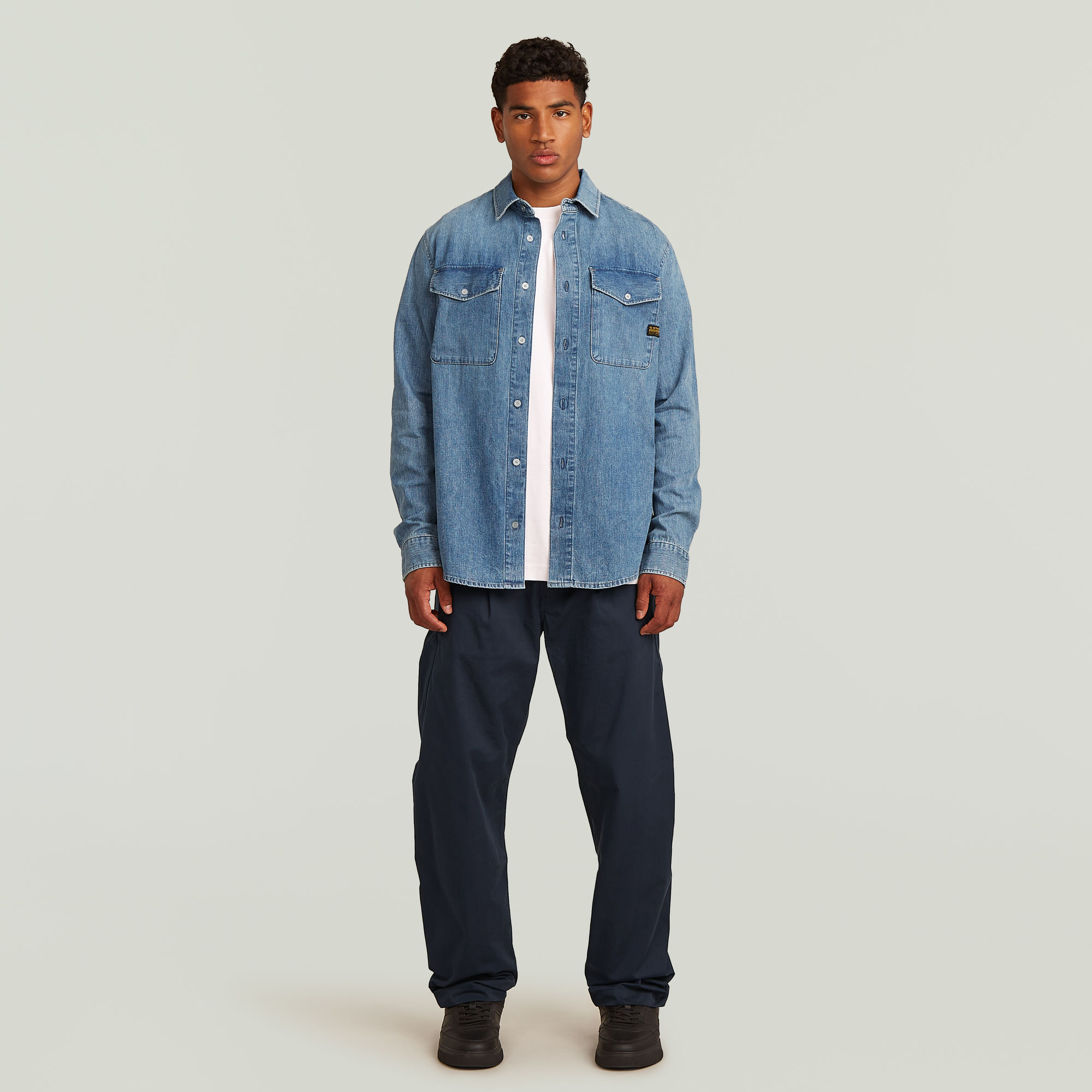 Thumbnail - Marine Denim Slim Shirt - Mittelblau - Herren