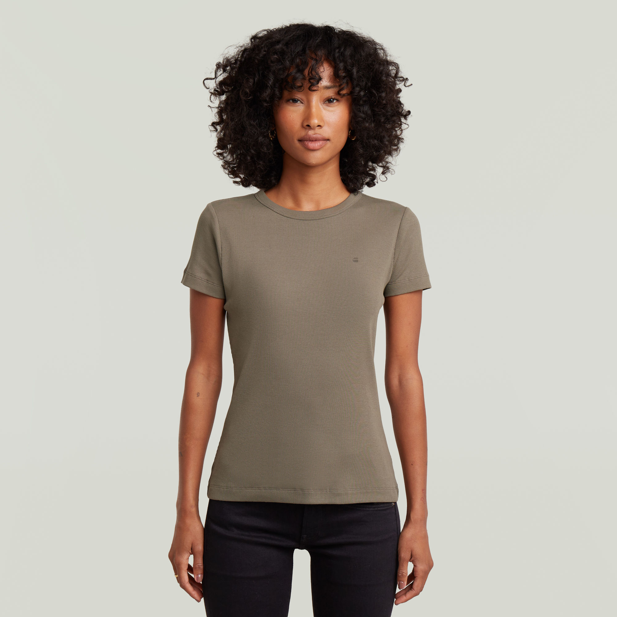 

Slim Rib T-Shirt - Brown - Women