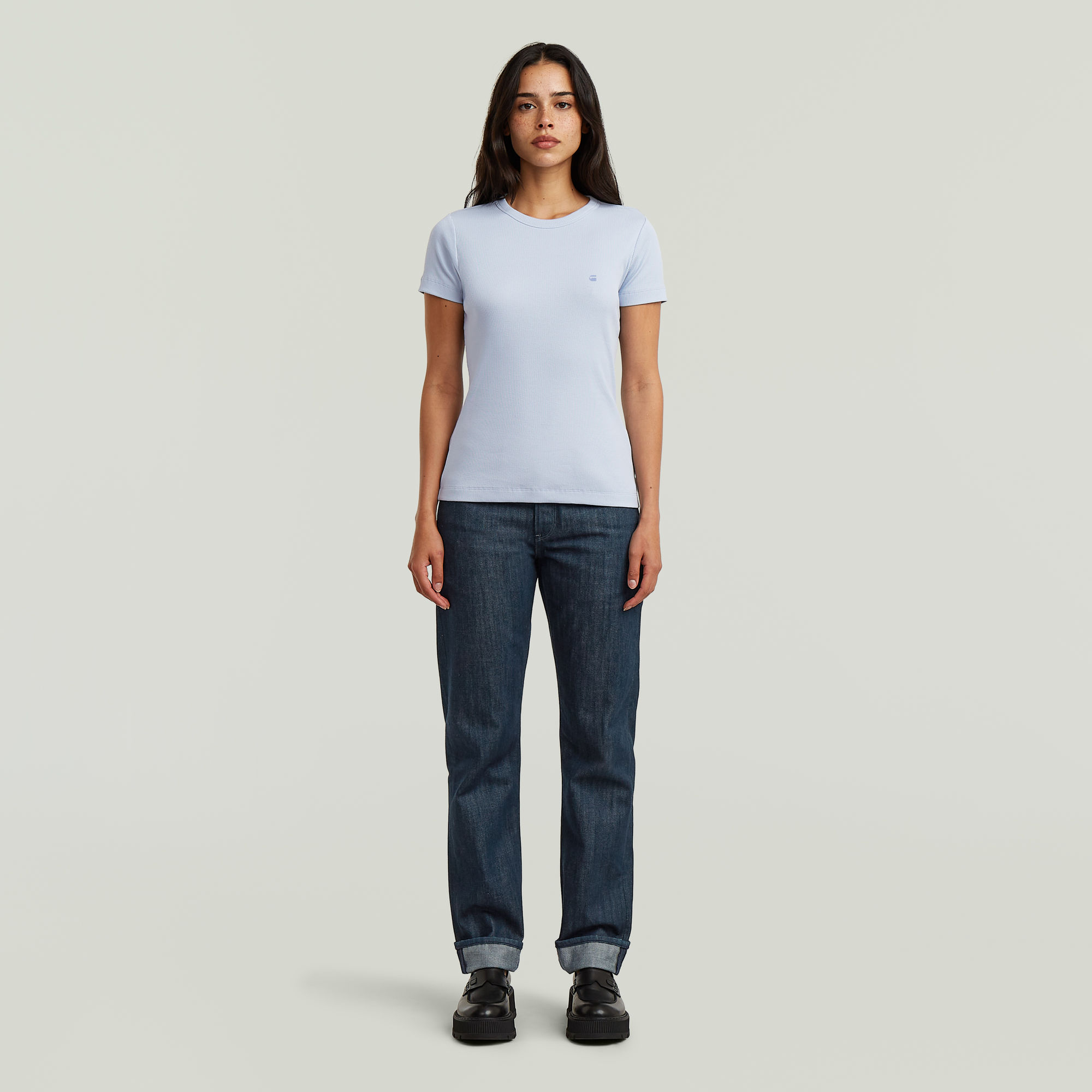 Thumbnail - Slim Rib T-Shirt - Hellblau - Damen