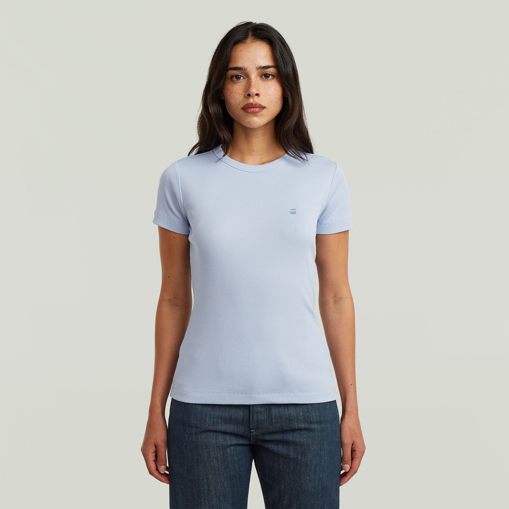 Slim Rib T-Shirt - Hellblau - Damen