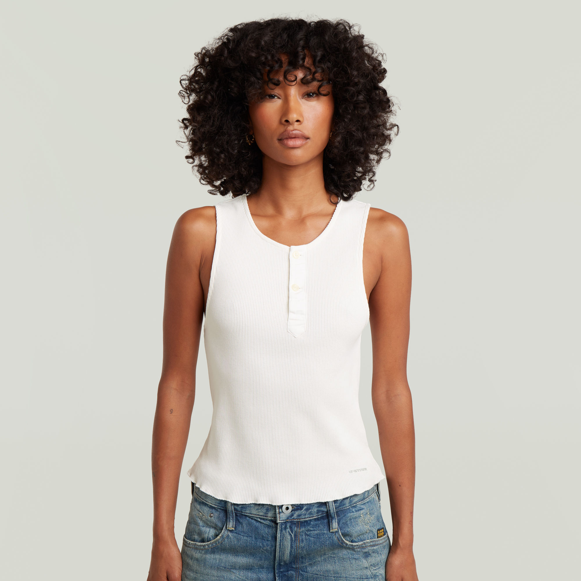 Slim Henley Tank T-Shirt - Weiß - Damen
