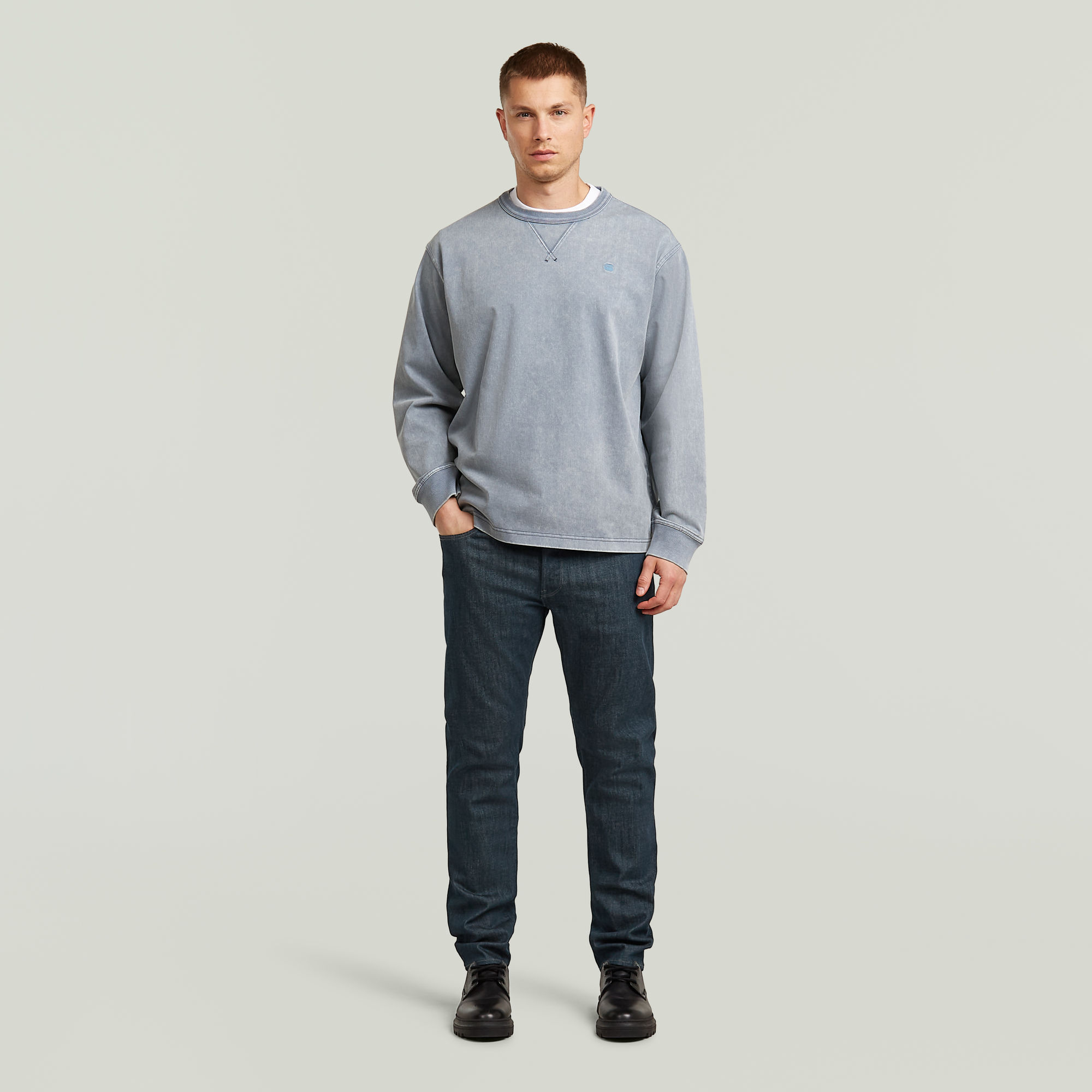 Thumbnail - Washed Sweater - Dunkelblau - Herren