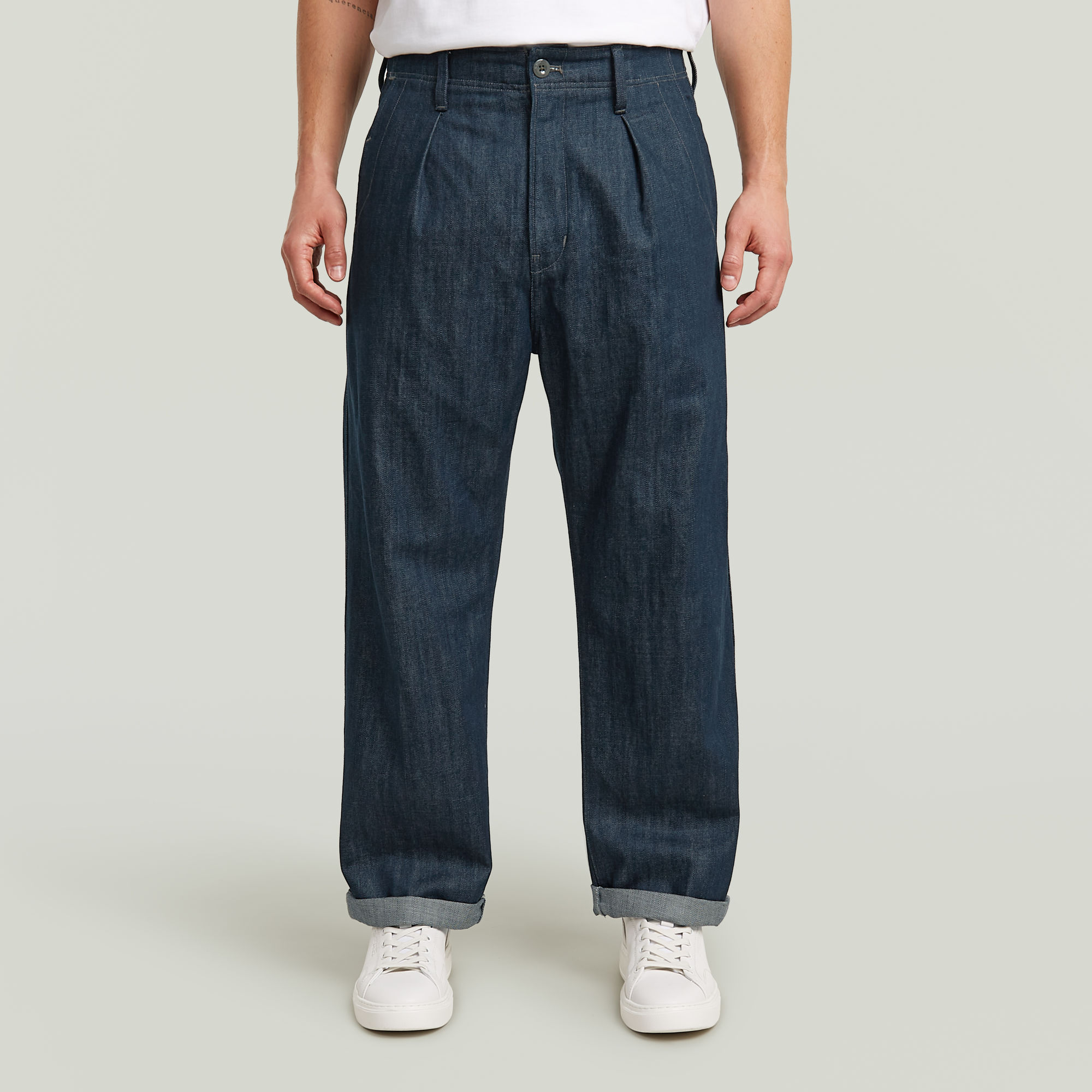 Pleated Chino Relaxed Neo Raw Jeans - Dunkelblau - Herren