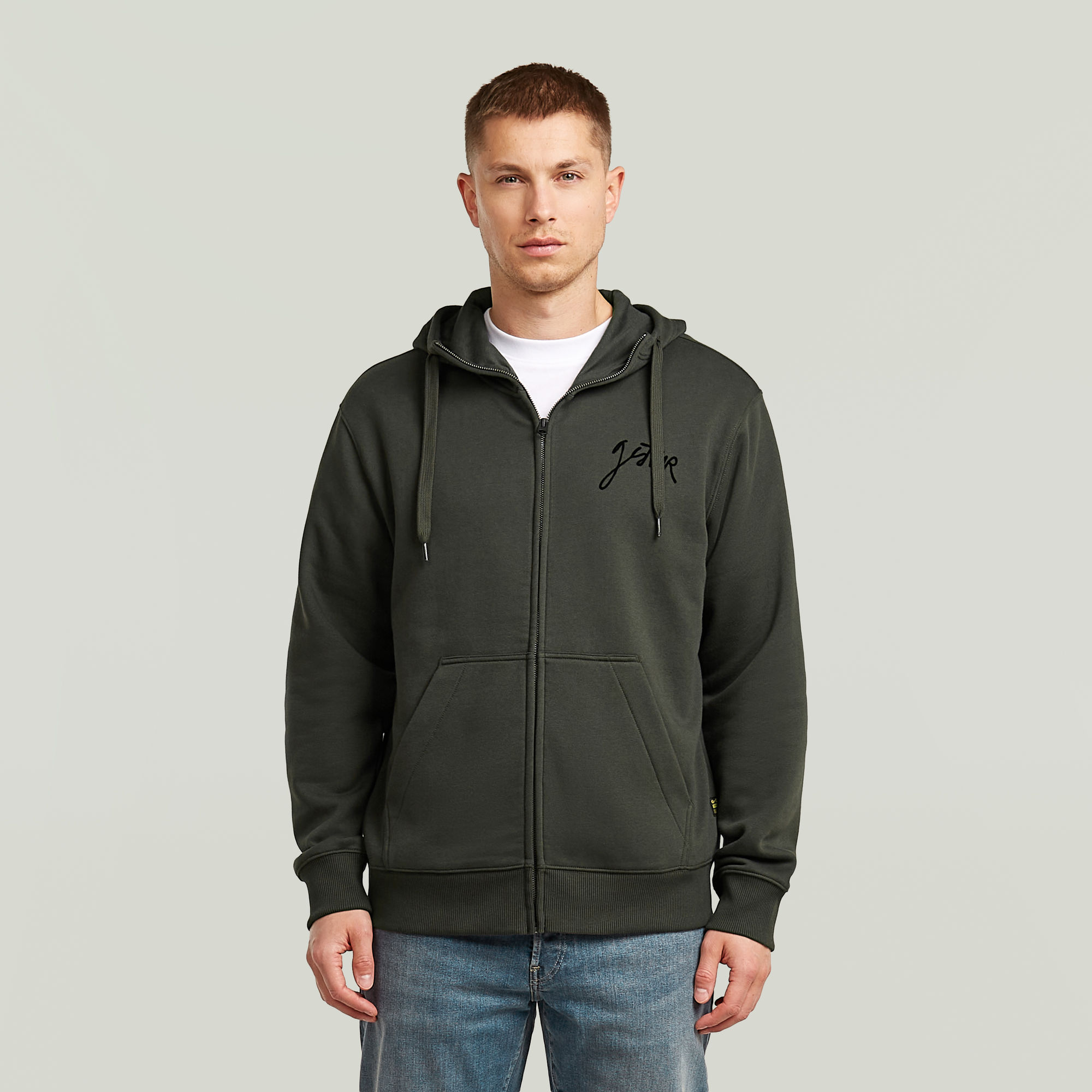 Script Hooded Zip Sweater - Grau - Herren