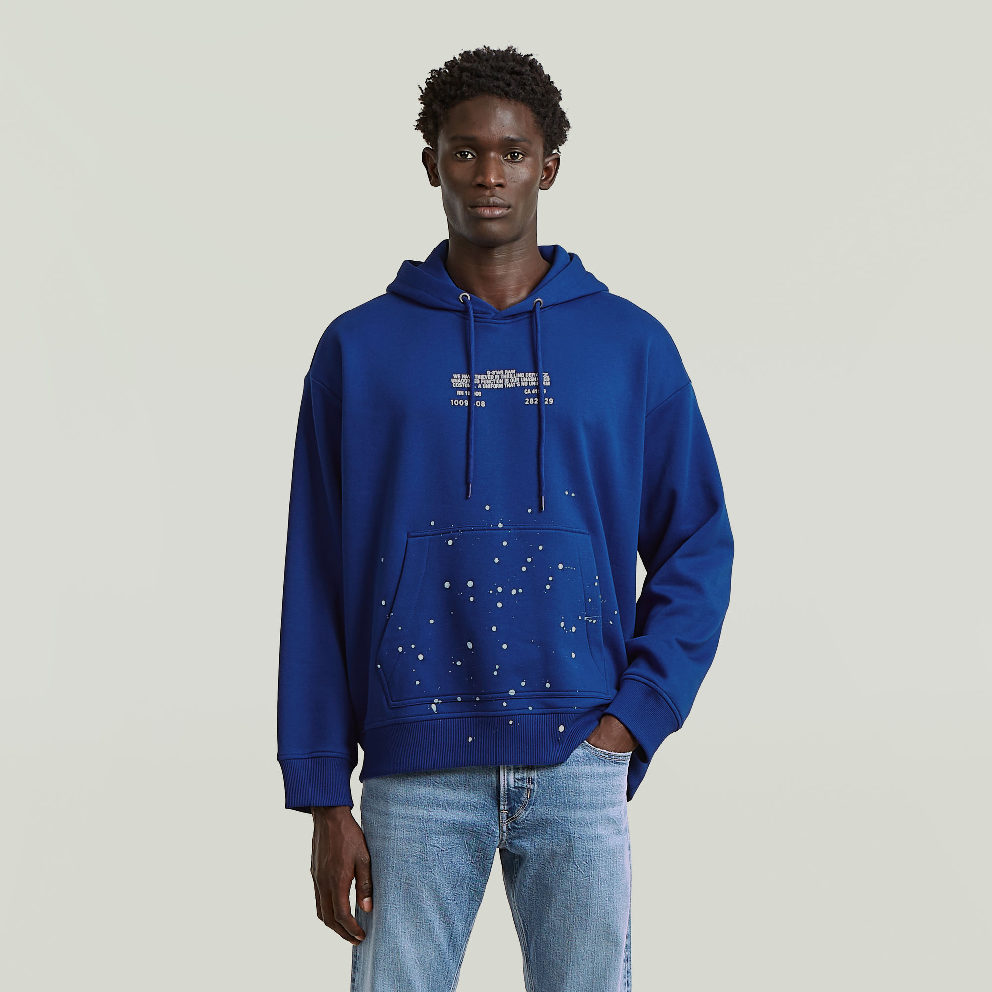 Text Splatters Relaxed Hoodie Sweater - Mittelblau - Herren