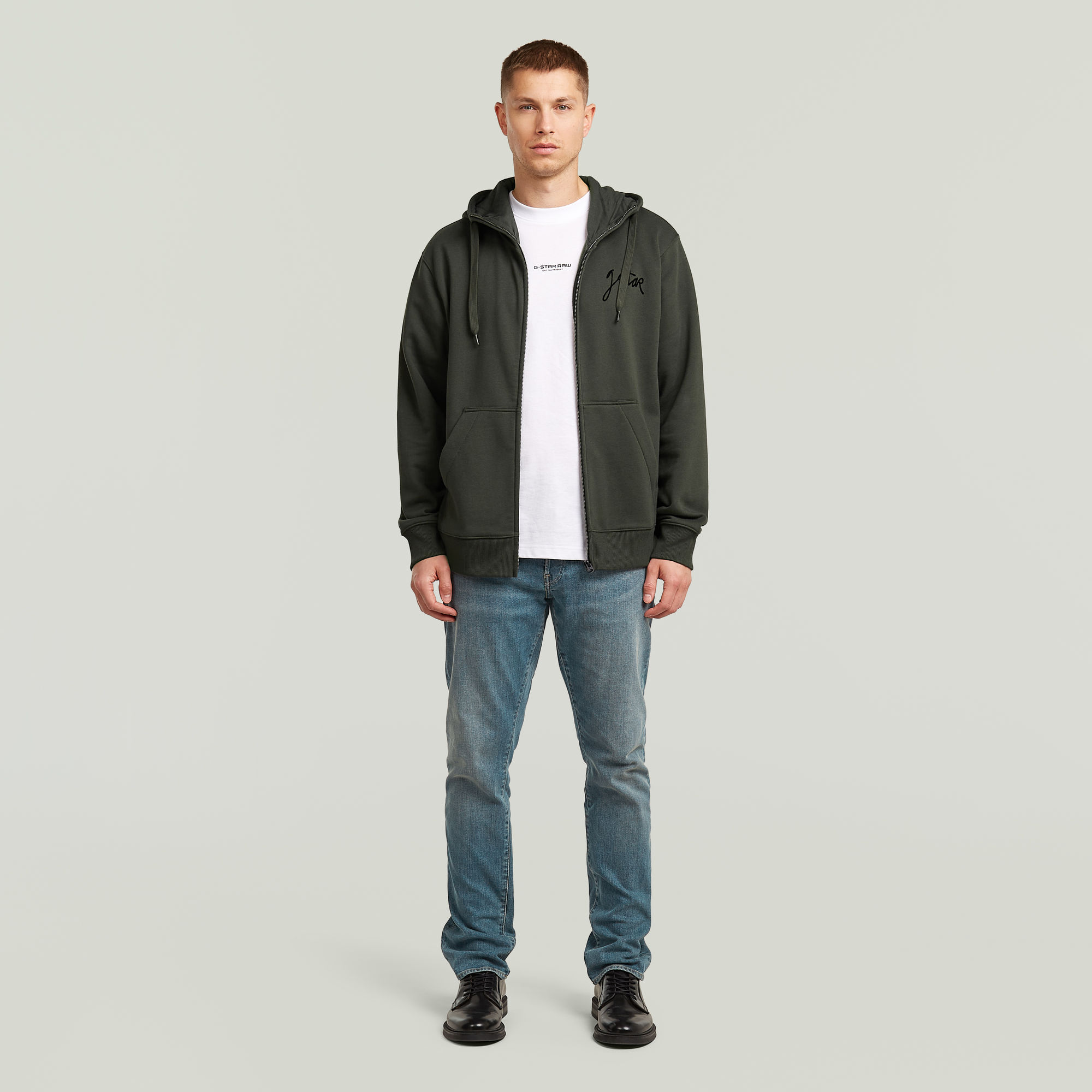 Thumbnail - Script Hooded Zip Sweater - Grau - Herren