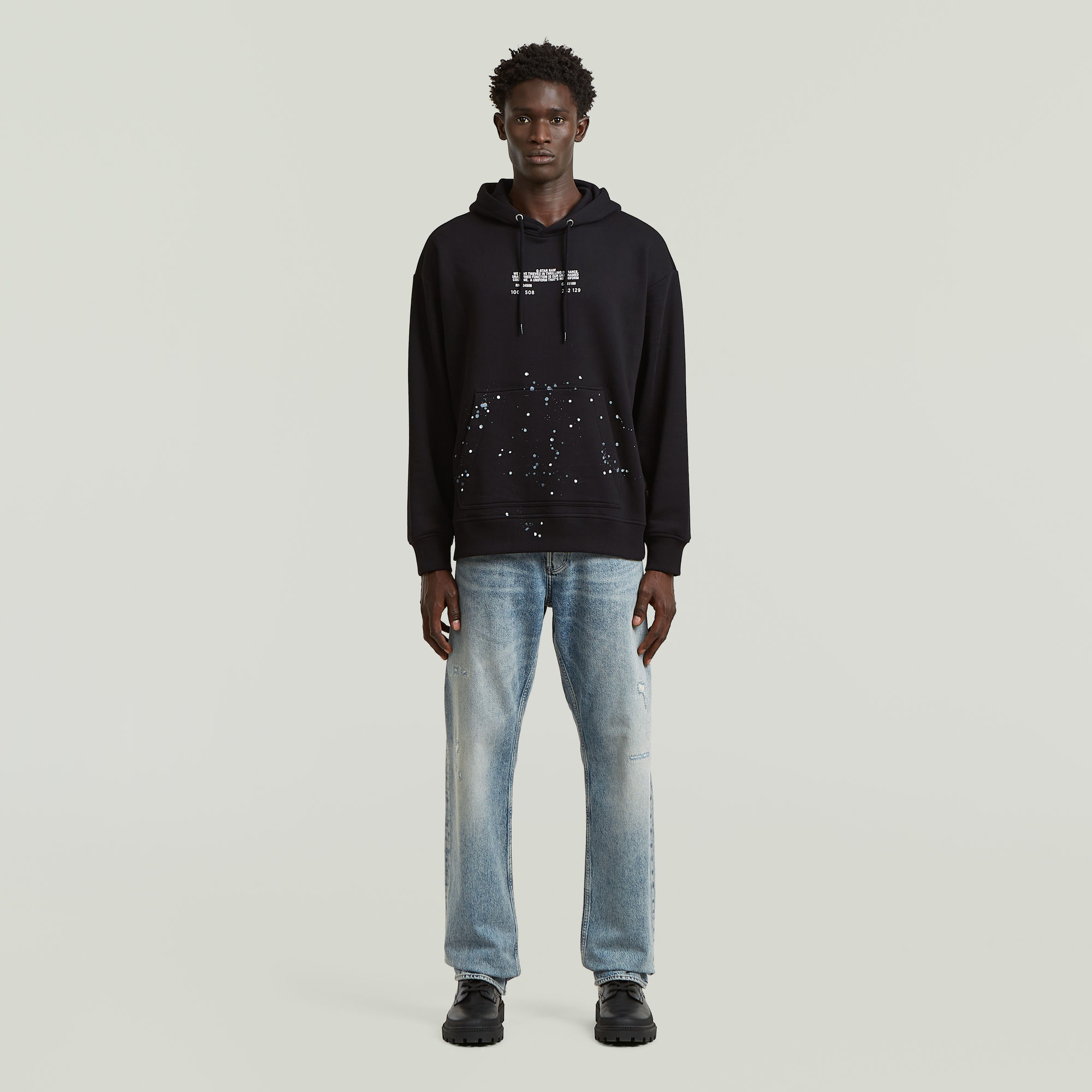 Thumbnail - Text Splatters Relaxed Hoodie Sweater - Schwarz - Herren