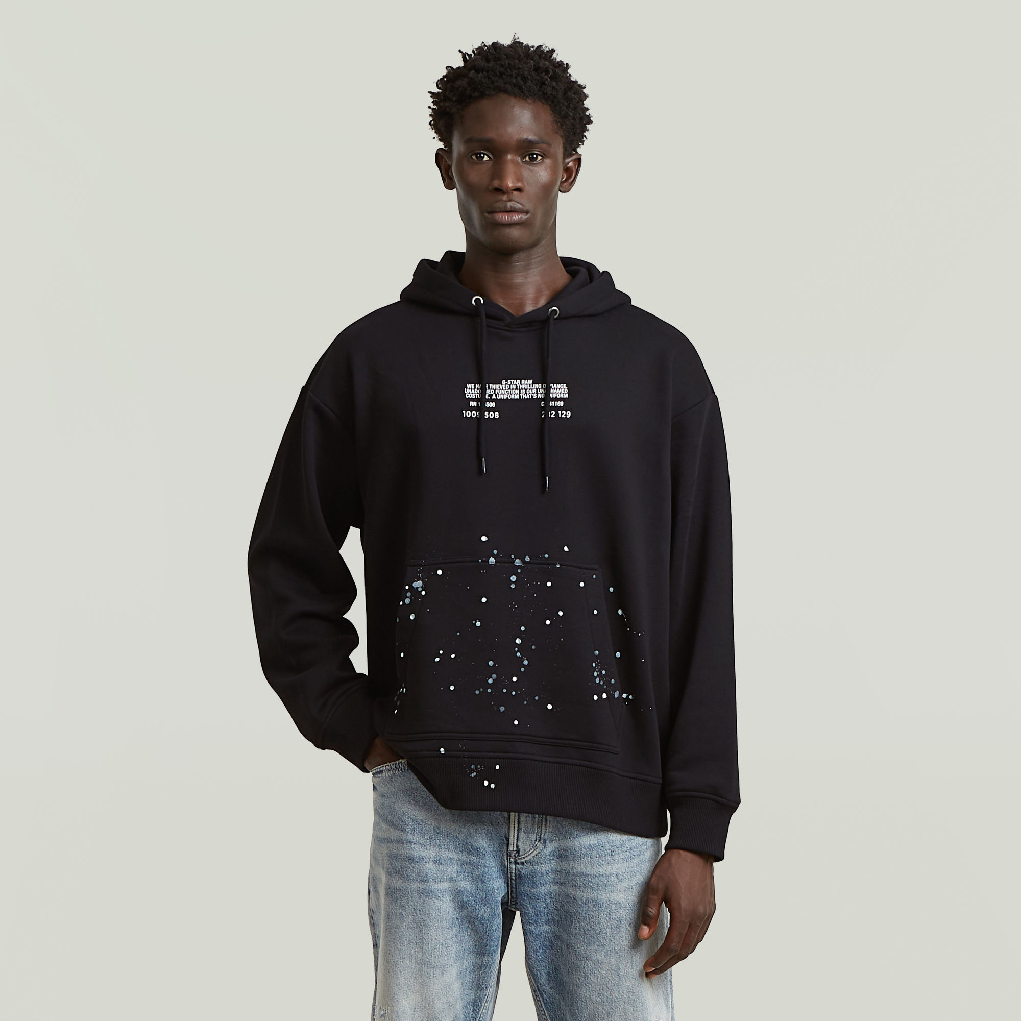 Text Splatters Relaxed Hoodie Sweater - Schwarz - Herren