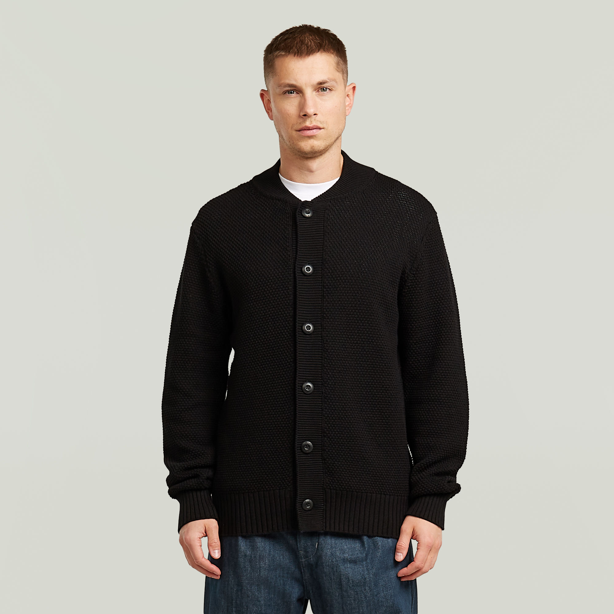 

Honey Comb Structure Cardigan Knit - Black - Men