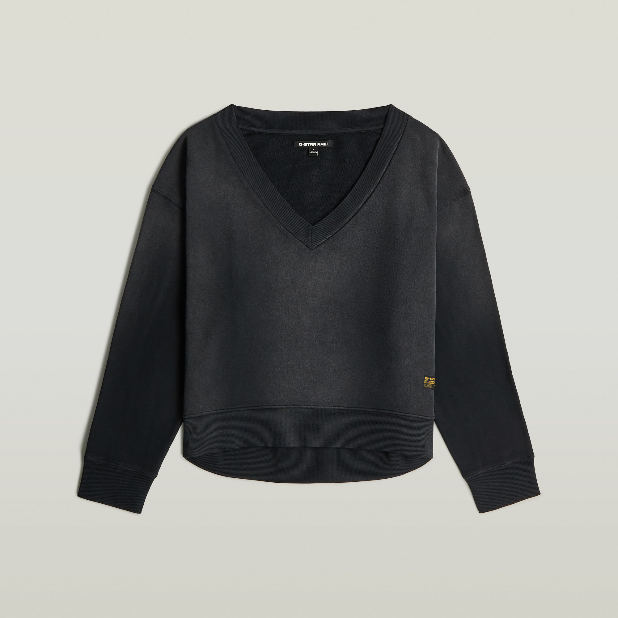 Thumbnail - Sunfaded V-Neck Loose Sweatshirt - Schwarz - Damen