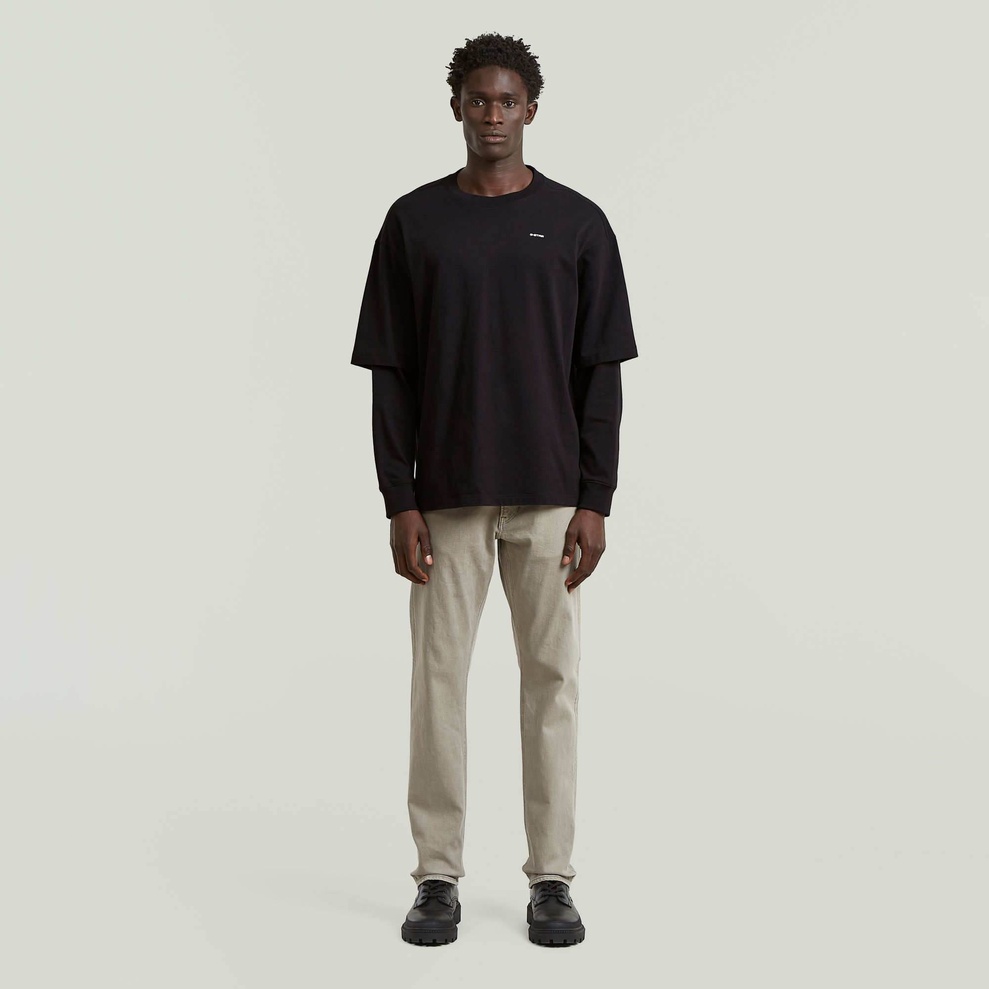 Thumbnail - Double Sleeve Loose T-Shirt - Schwarz - Herren