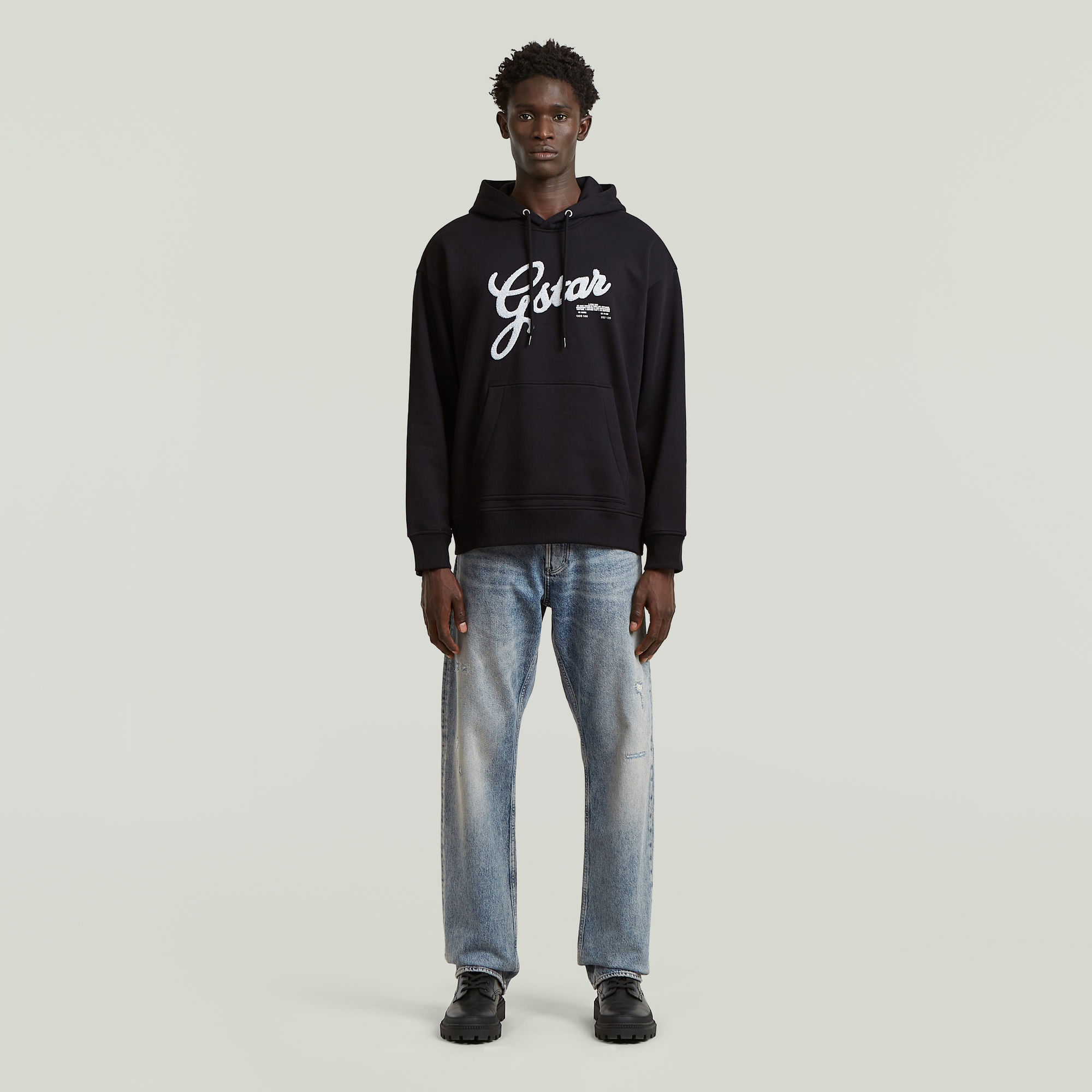 Thumbnail - Chenille Relaxed Hoodie Sweater - Schwarz - Herren