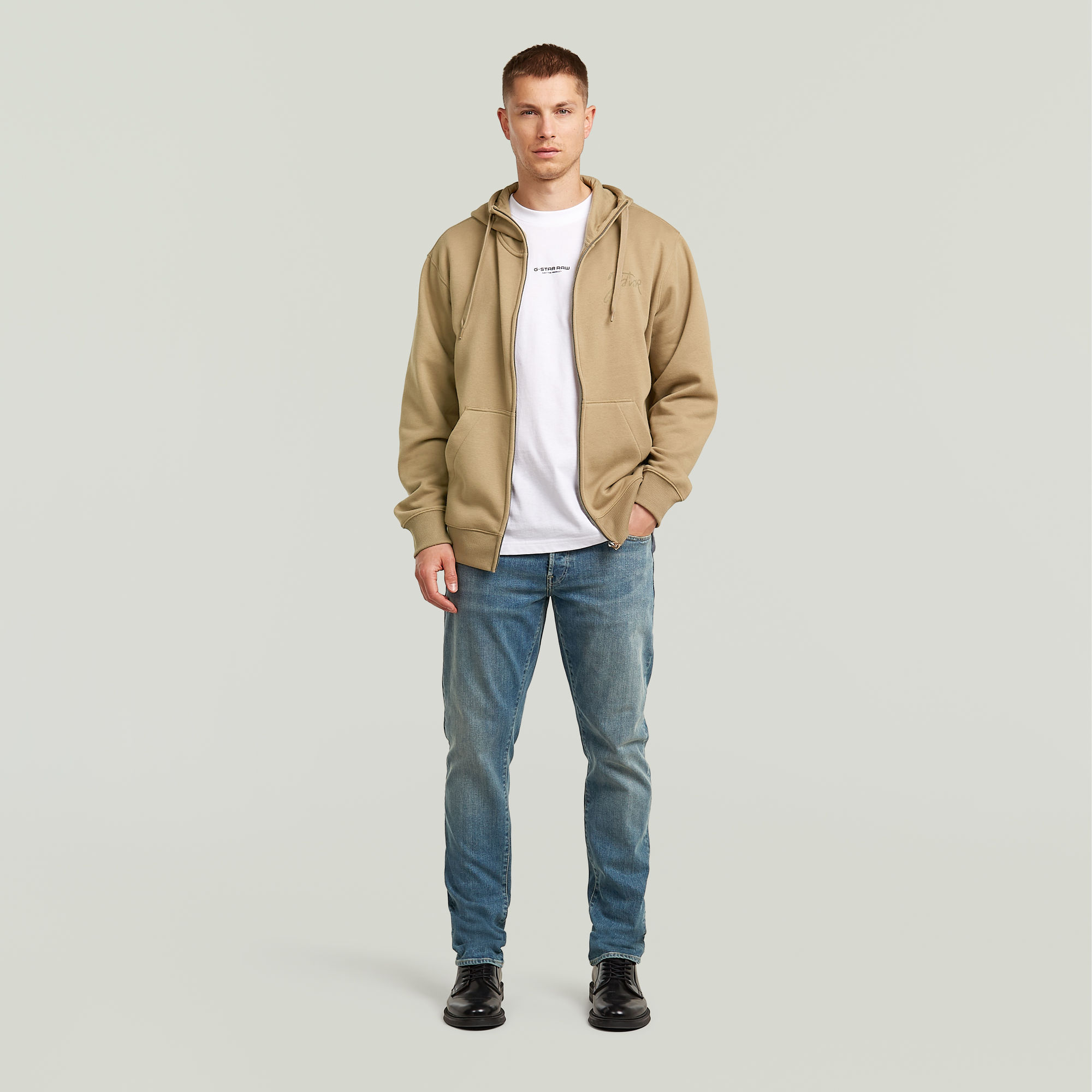 Thumbnail - Script Hoodie Zip Sweater - Beige - Herren