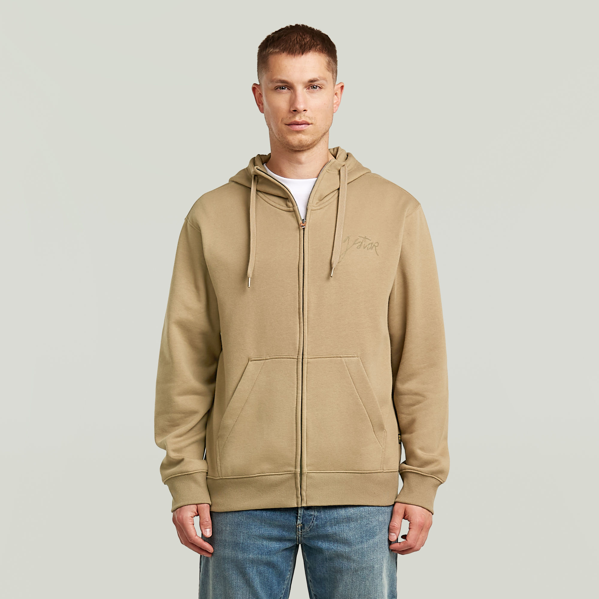Script Hoodie Zip Sweater - Beige - Herren