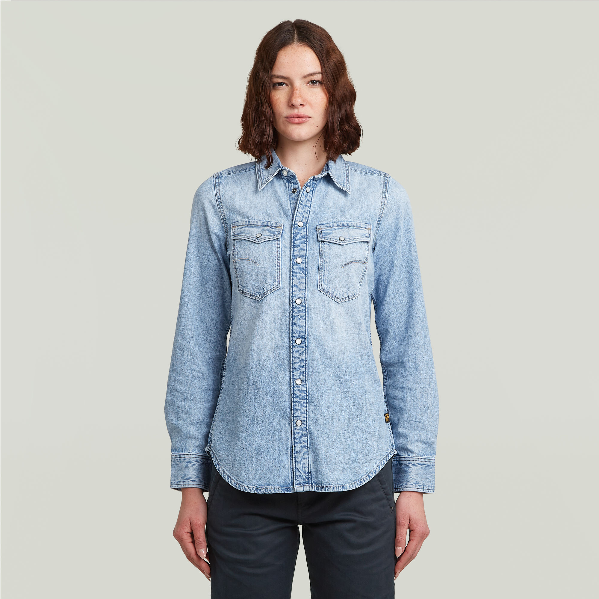 

Slim Western Overhemd - Lichtblauw - Dames