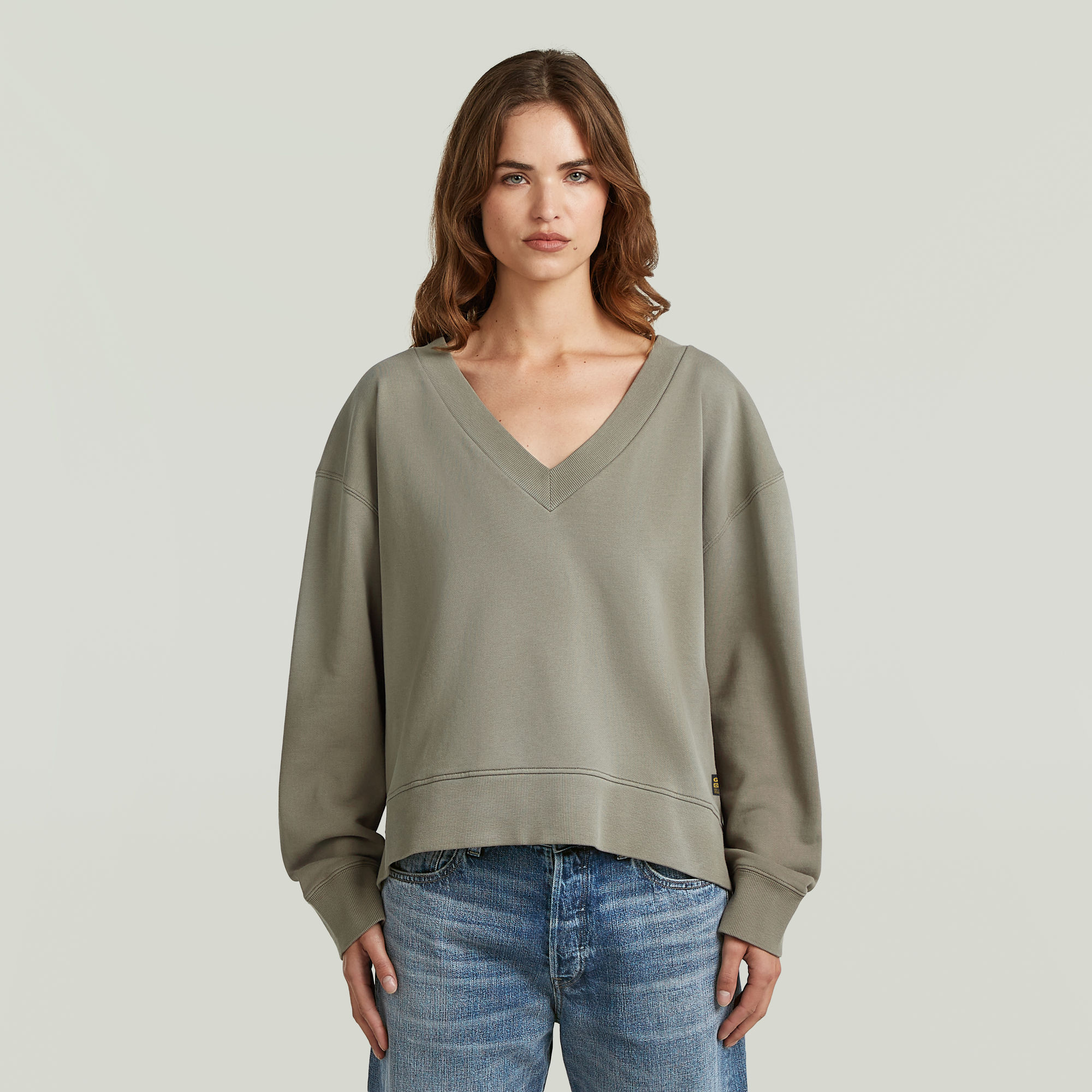 Sunfaded V-Neck Loose Sweatshirt - Braun - Damen