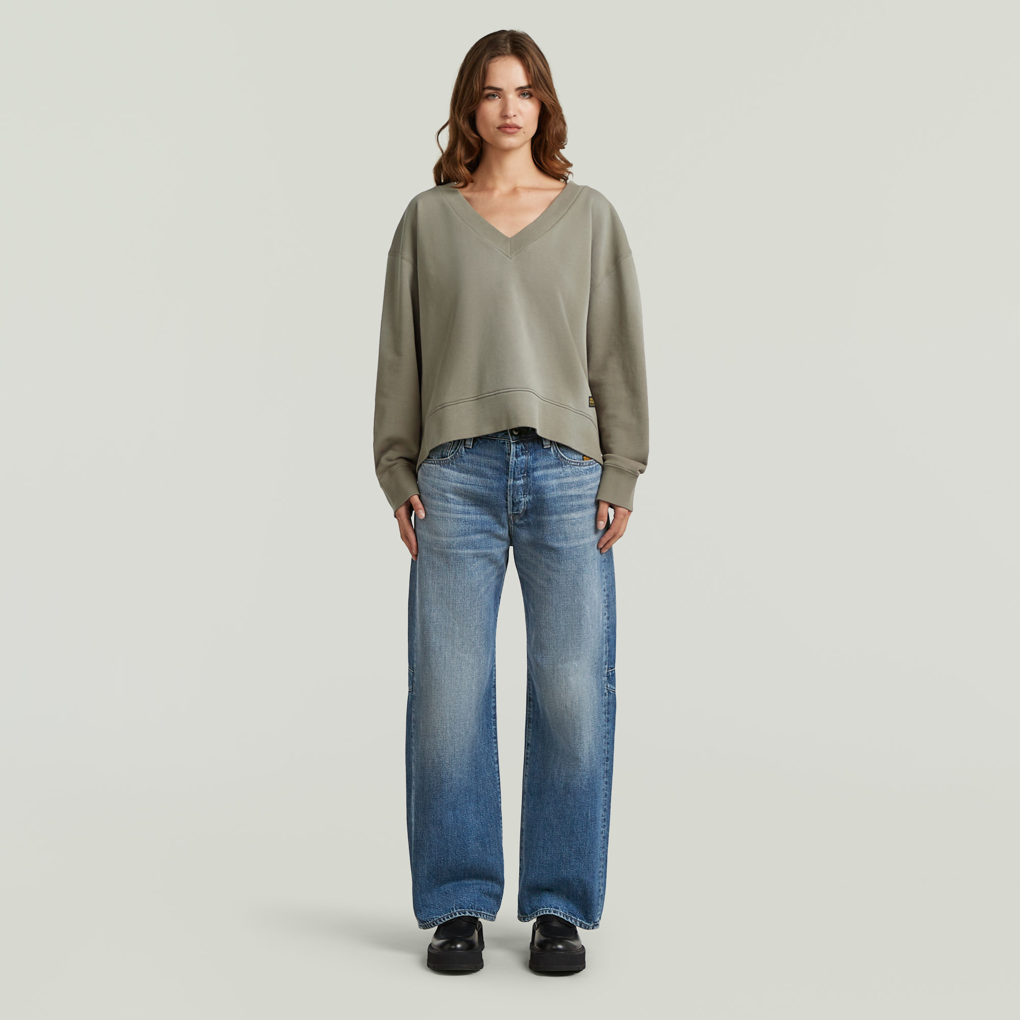 Thumbnail - Sunfaded V-Neck Loose Sweatshirt - Braun - Damen