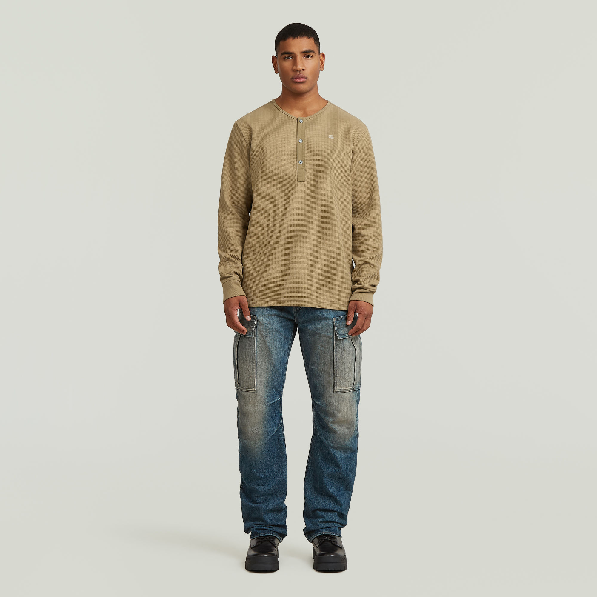 Thumbnail - Structured Tweeter Grandad T-Shirt - Beige - Herren