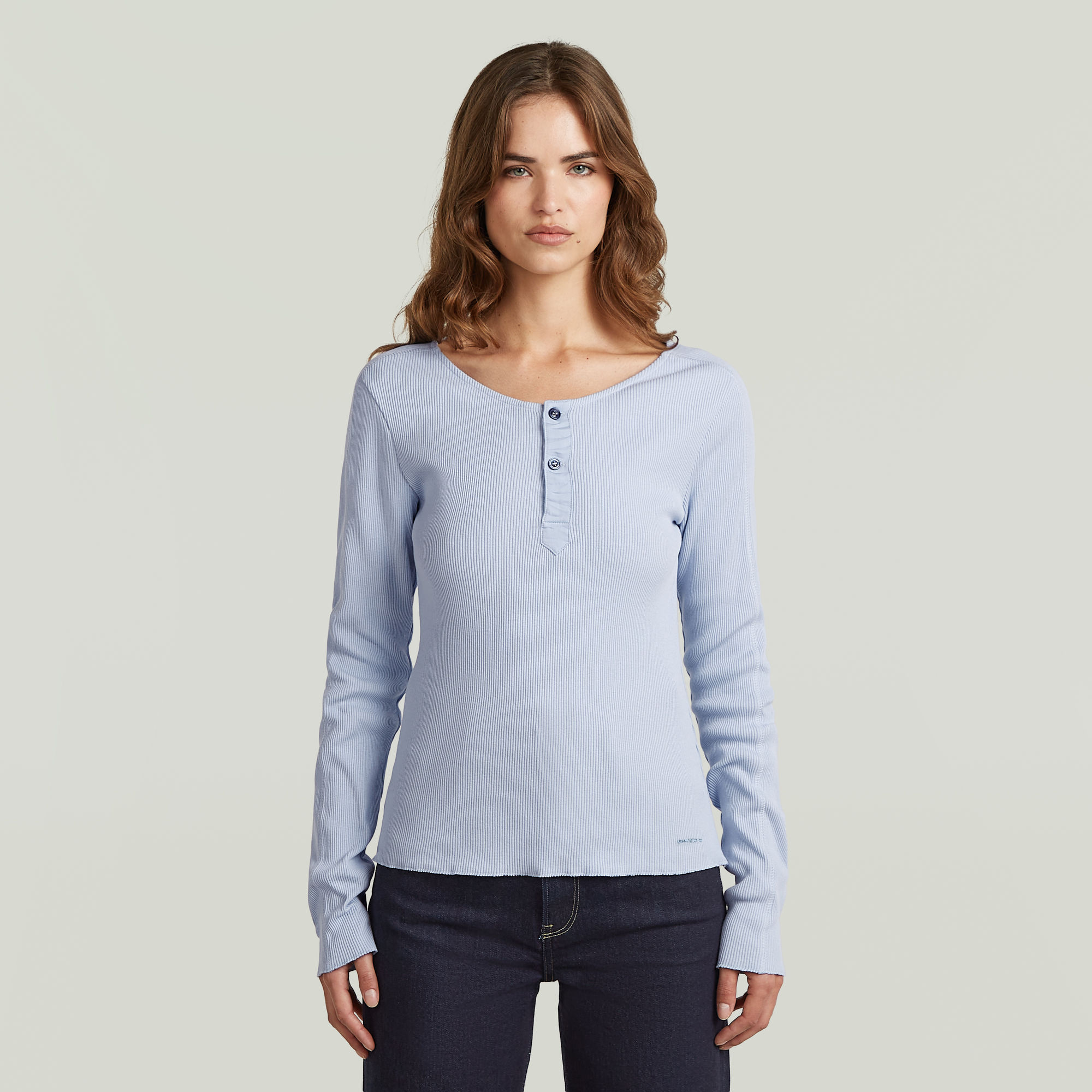Slim Henley Long Sleeve T-Shirt - Hellblau - Damen