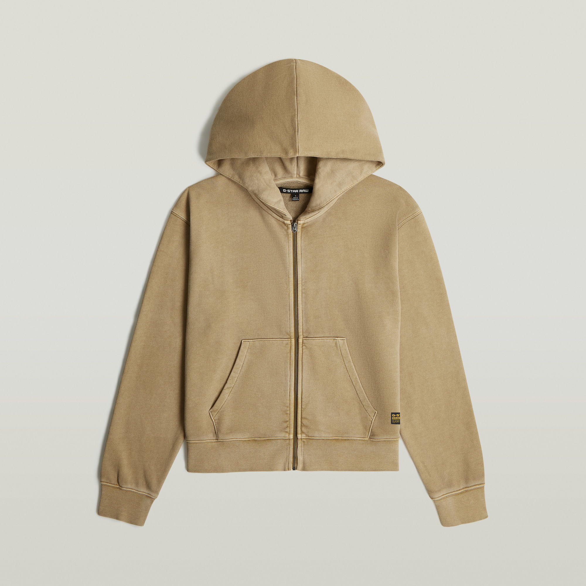 Thumbnail - Washed Hoodie Zip Relaxed Sweatshirt - Beige - Damen