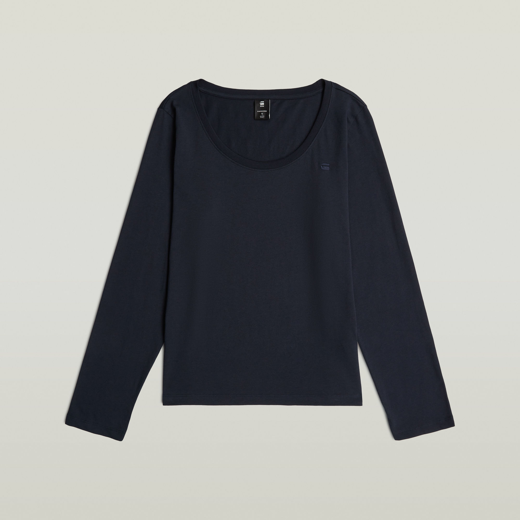 Thumbnail - Scoop Neck Long Sleeve T-Shirt - Dunkelblau - Damen