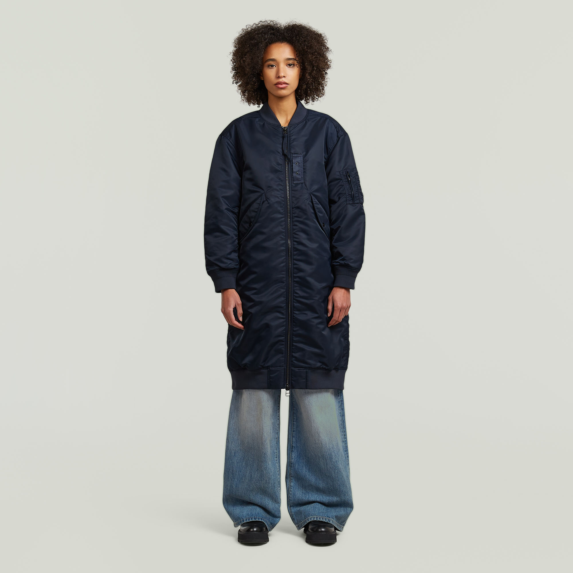 Long Bomber Jacke - Dunkelblau - Damen