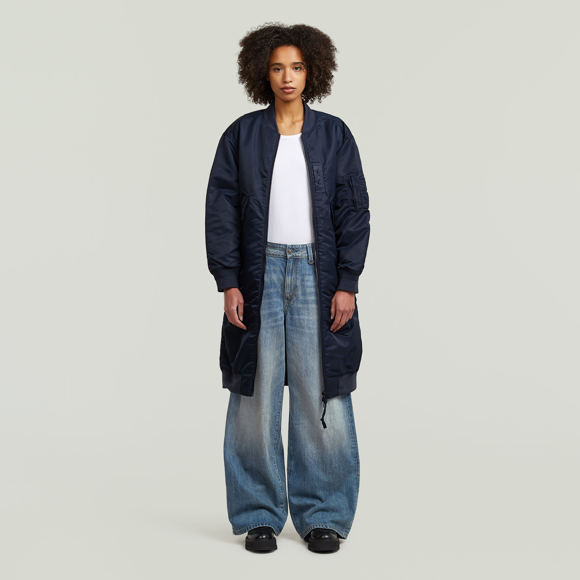 Thumbnail - Long Bomber Jacke - Dunkelblau - Damen