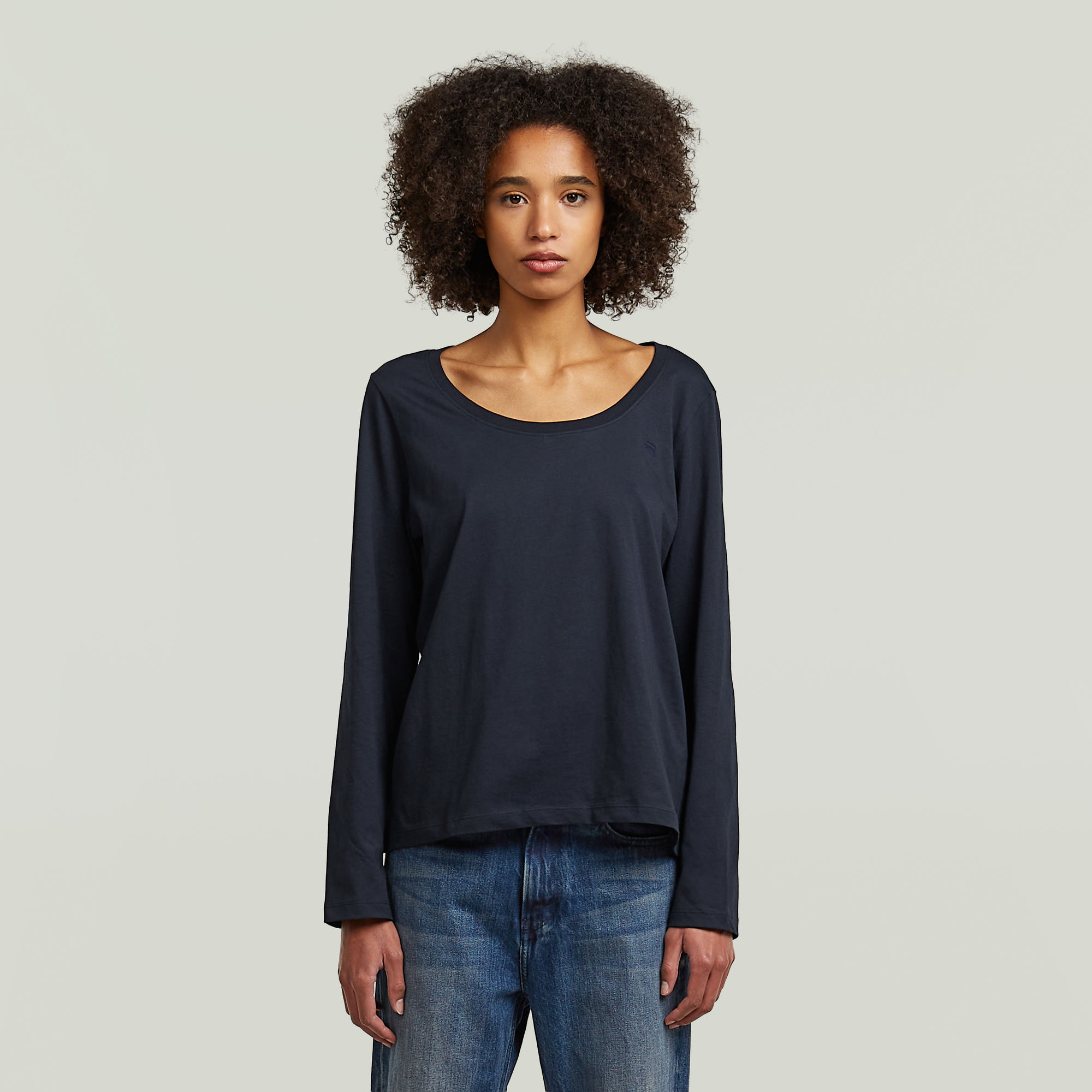 

Scoop Neck Long Sleeve T-Shirt - Dark blue - Women