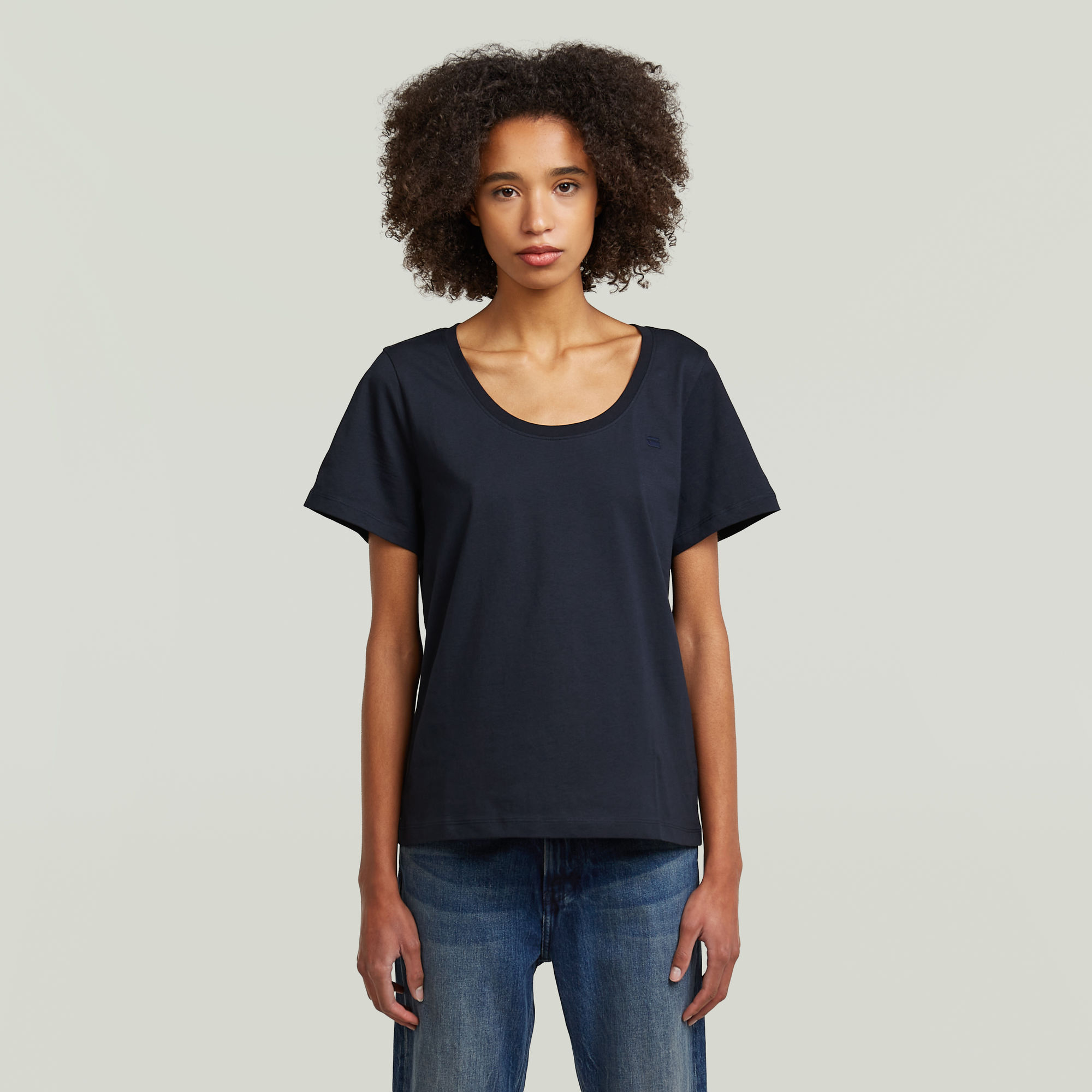 Scoop Neck T-Shirt - Dunkelblau - Damen