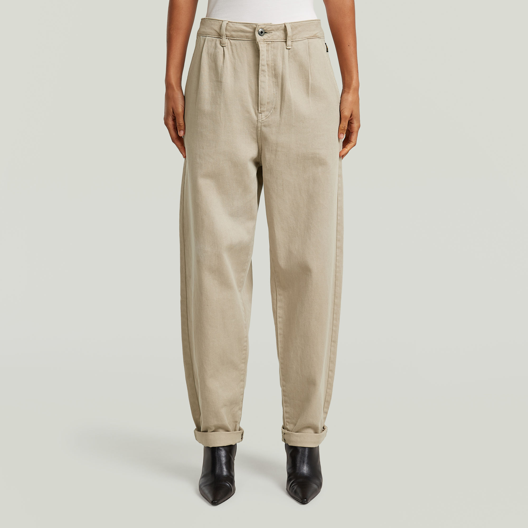 Pleated Tapered Chino - Beige - Damen