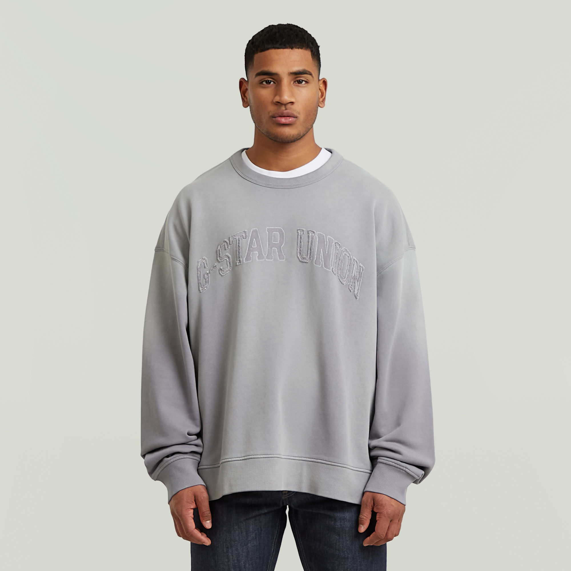 Sunfaded Applique Loose Sweatshirt - Grau - Herren